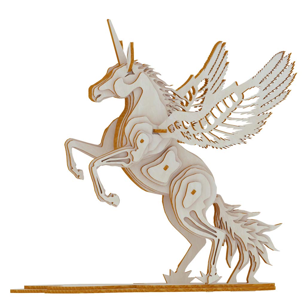 3D Wooden Puzzles Animal Laser Engraving DIY Safe Assembly Constructor Kit Toy for Teens and Adults Unicorn Mechanical 3-D Models for Self-Assembly (D3 Unicorn)