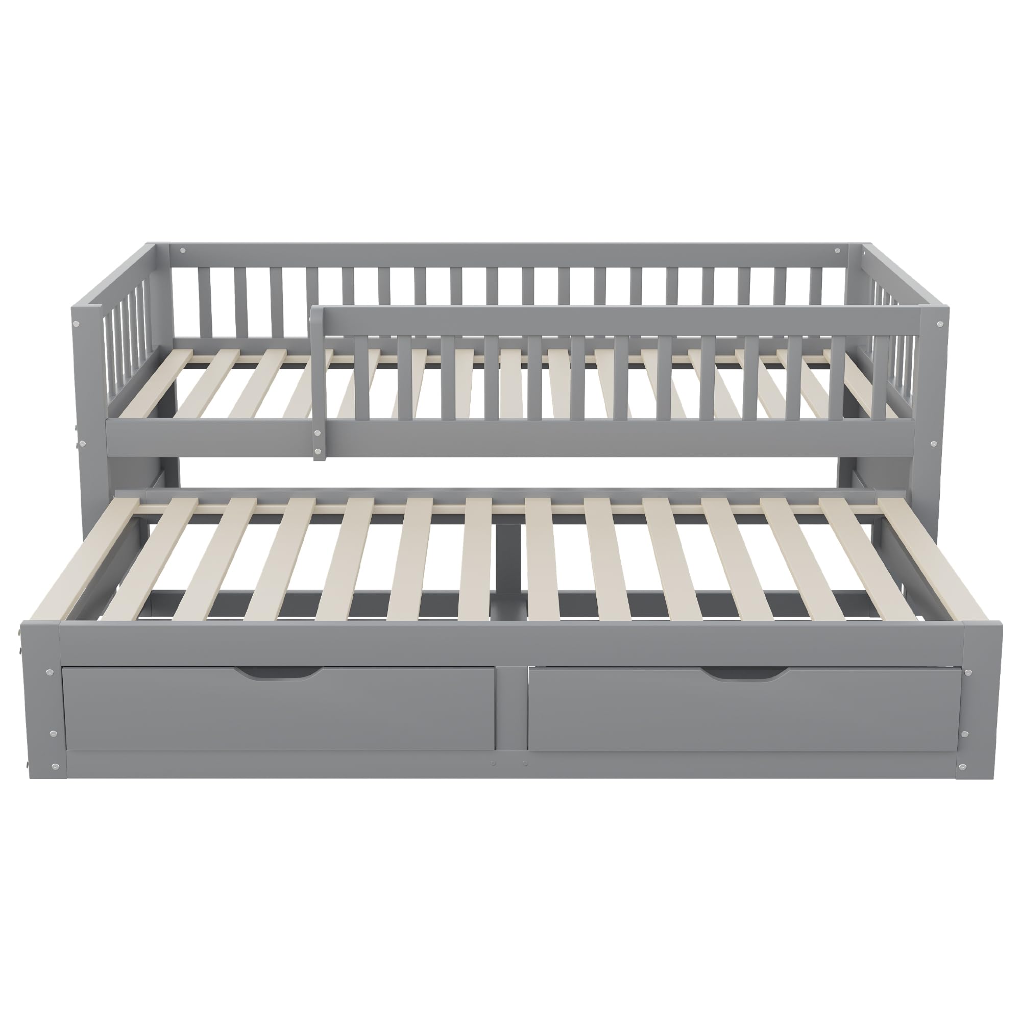 Kebnor Divano letto in legno massiccio, rete di sicurezza completamente rivestita, letto estraibile con 2 cassetti sottostanti, con rete a doghe, lettino per ragazzi e adulti (grigio, 90 x 200 cm)