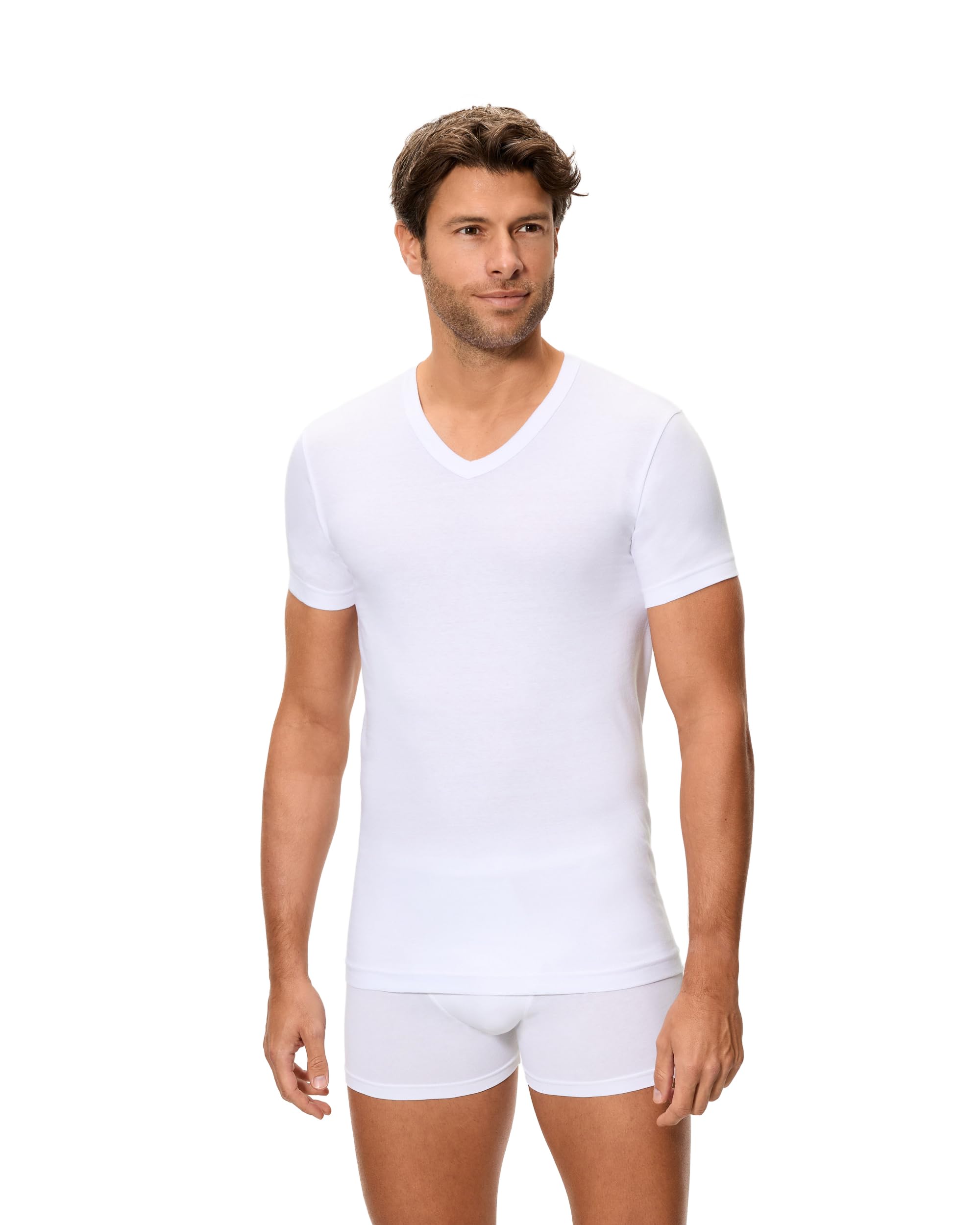 Abanderado Men's Camiseta De Algodón Manga Corta Cuello Pico T-Shirt, White (Blanco 001), Medium (Manufacturer Size: M/48)