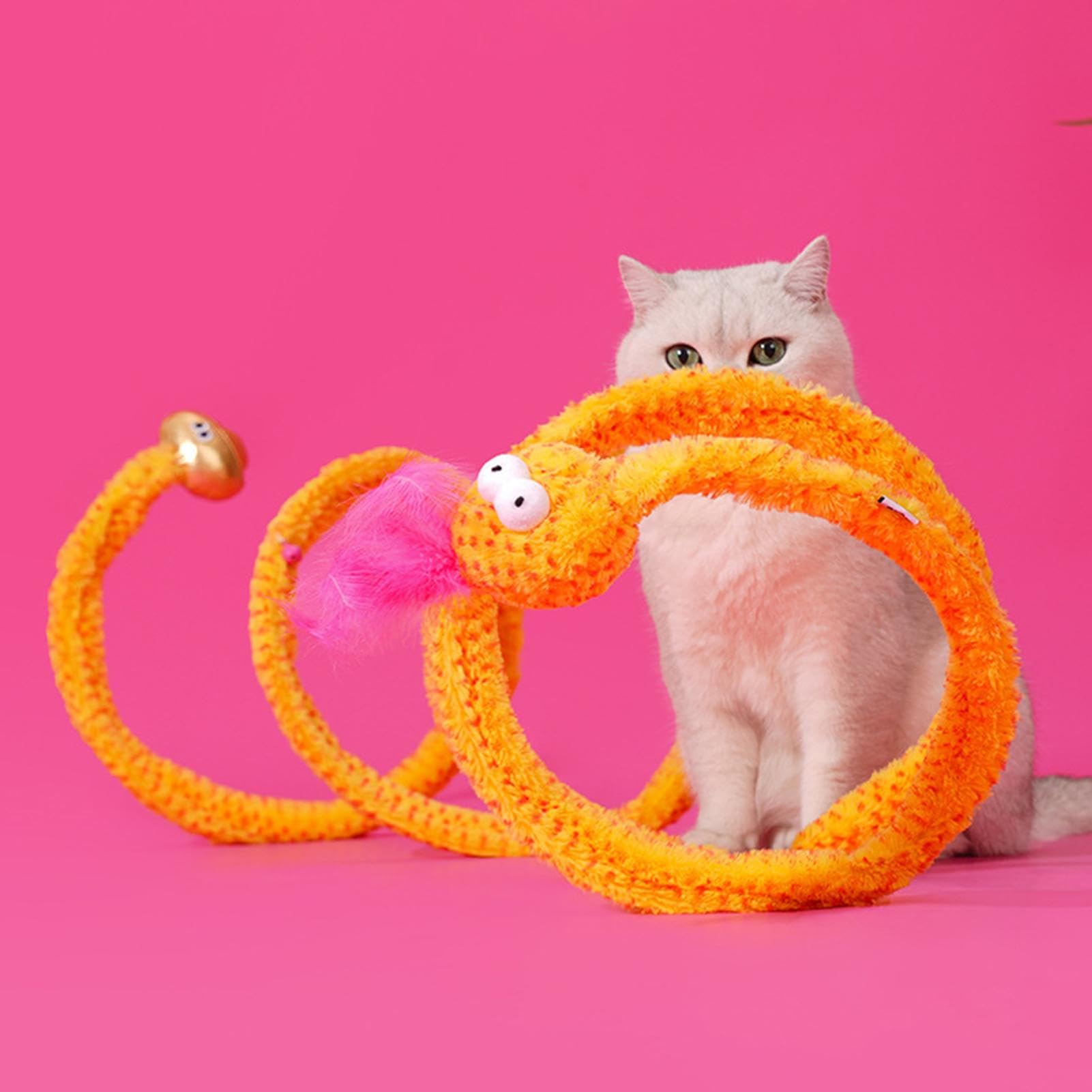 Cat Play Tunnel, Foldable Kitten Catnip Tube, Indoor Kitten Play Tunnel, Interactive Kitten Tunnel, Play Cat Hunting Spiral Tunnel with Catnip and Feather, Folding Kitten Toys for Indoors