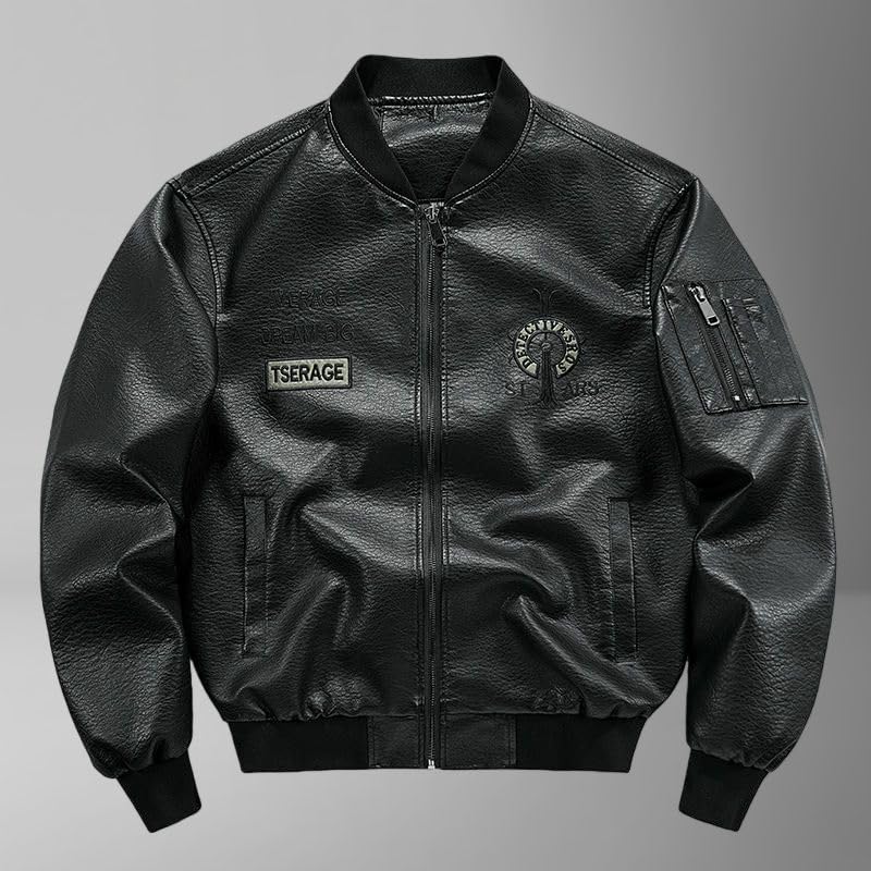 Chaqueta Biker para Hombre Cuero Sintético Café miniatura 6