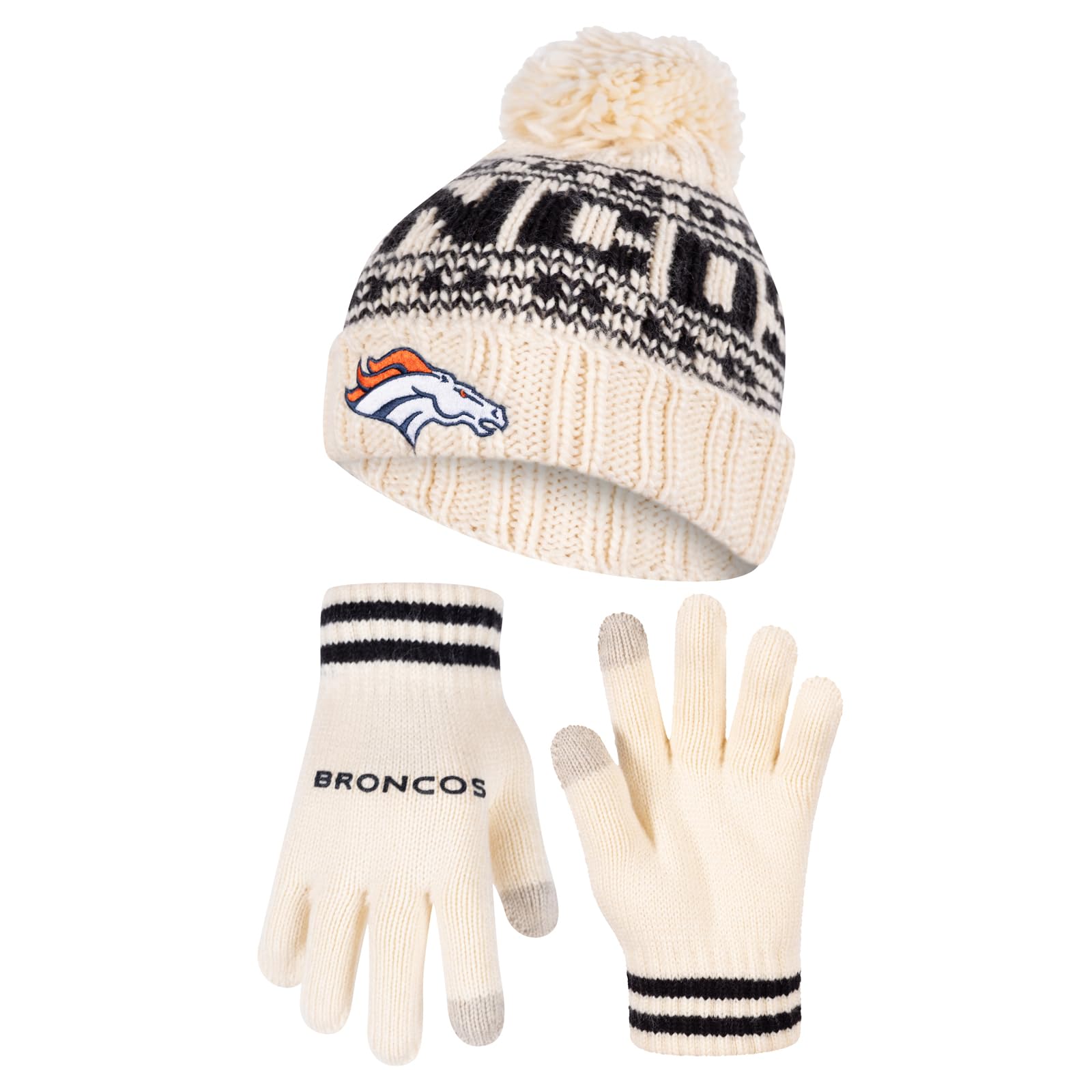 Ultra Game Youth NFL Official Super Soft Cable Knit Winter Beanie Knit Hat with Extra Warm Touch Screen Gloves