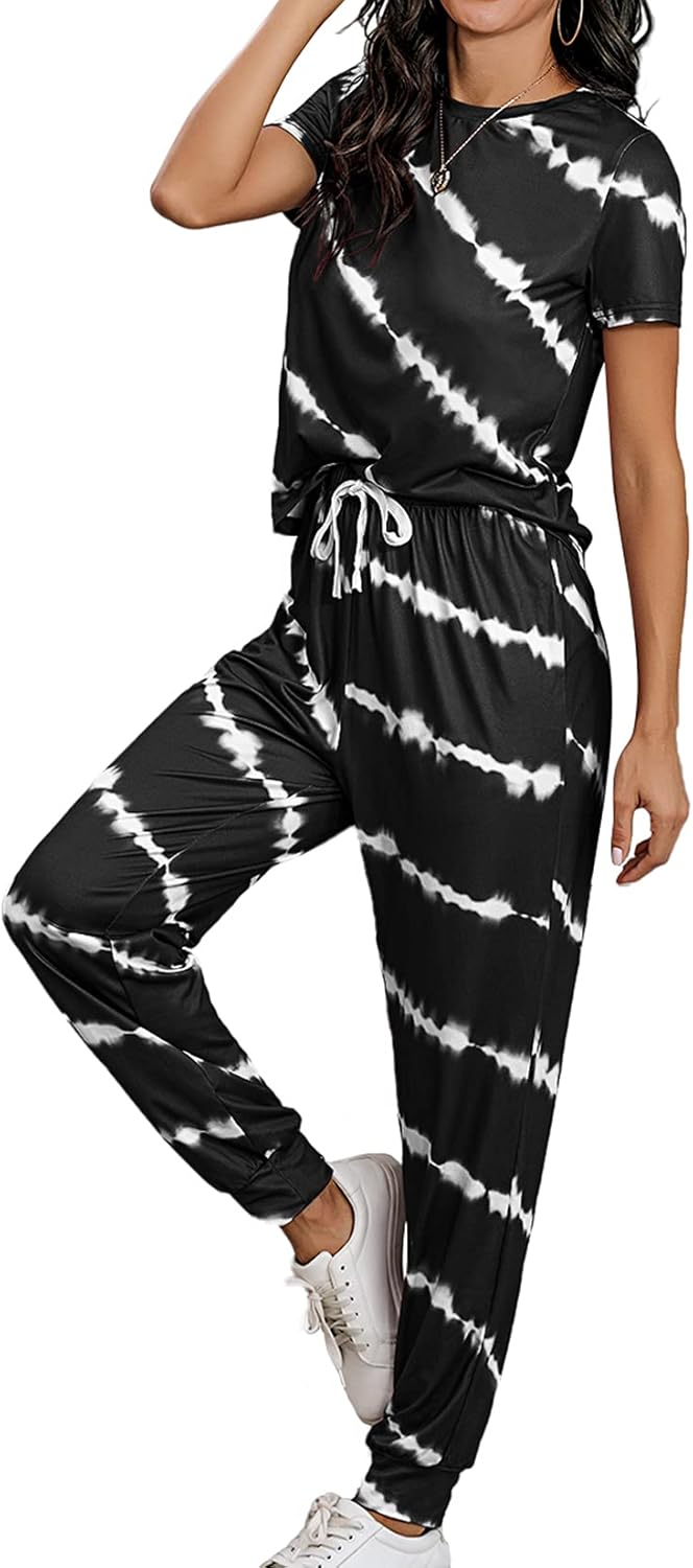 Lu's Chic Women's Short Sleeve Jumpsuit Casual Romper Comfy Summer Fall Fitted Loose Pants