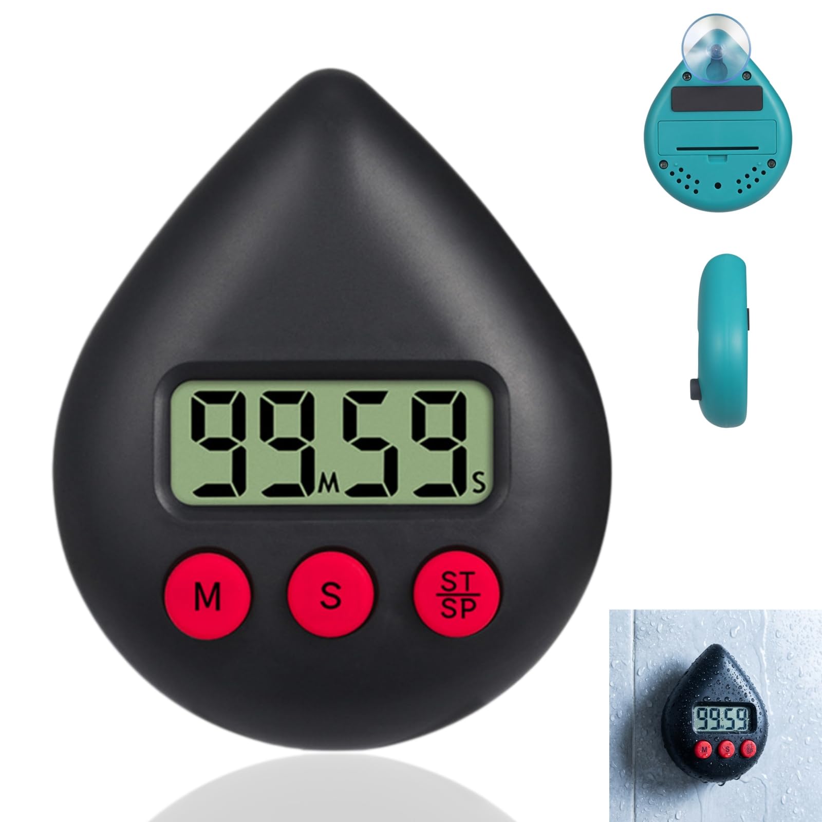 Digital Shower Timer Waterproof,Water Drop Shape Bathroom Clock,Magnetic Kitchen Timer & Toothbrush/Sauna Stopwatch,Energy Saving Digital Wall Clock for Efficient Use,Digital Wall Clock,Black