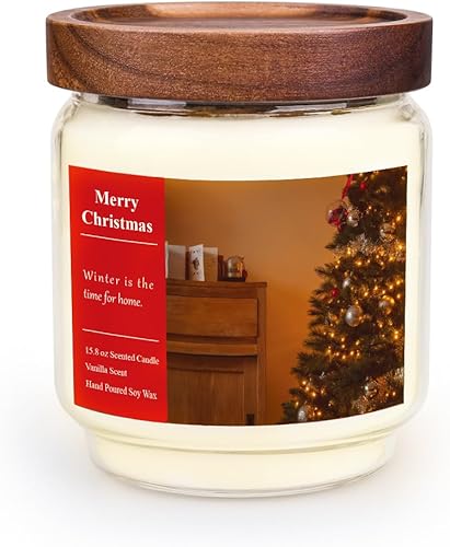 Velas perfumadas de Navidad para mujeres, vela en tarro grande de 15.8 onzas para el hogar, vela de Navidad con aroma a vainilla orgánica natural,