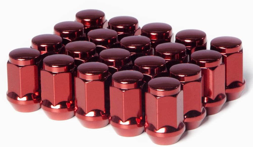 Circuit Performance 12x1.5 Red Closed End Bulge Acorn Lug Nuts Cone Seat Forged Steel (20 Pieces)