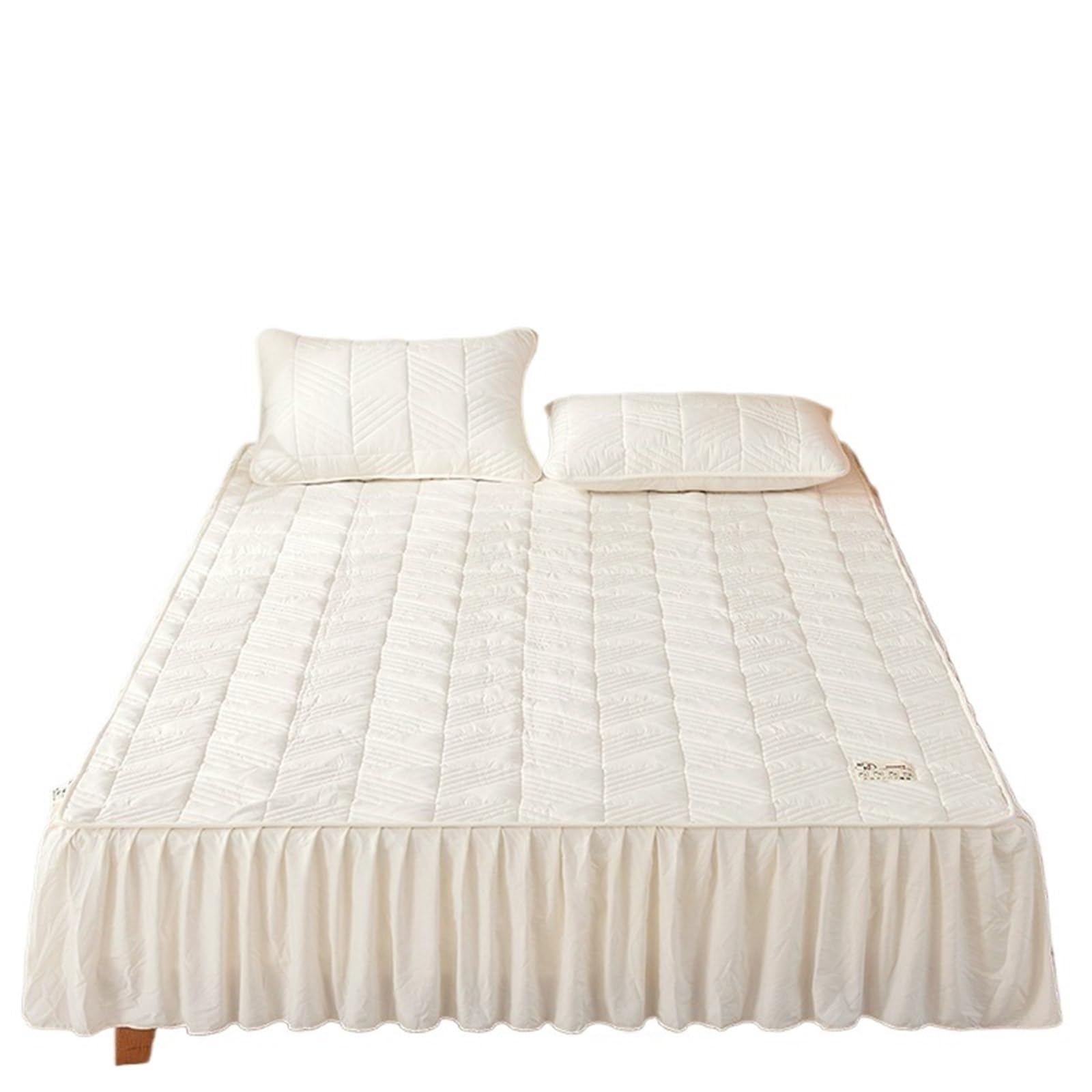 Thickened Quilted Bed Skirt Protective Cover Fitted Sheet Bedspread Mattress(200x220cm)