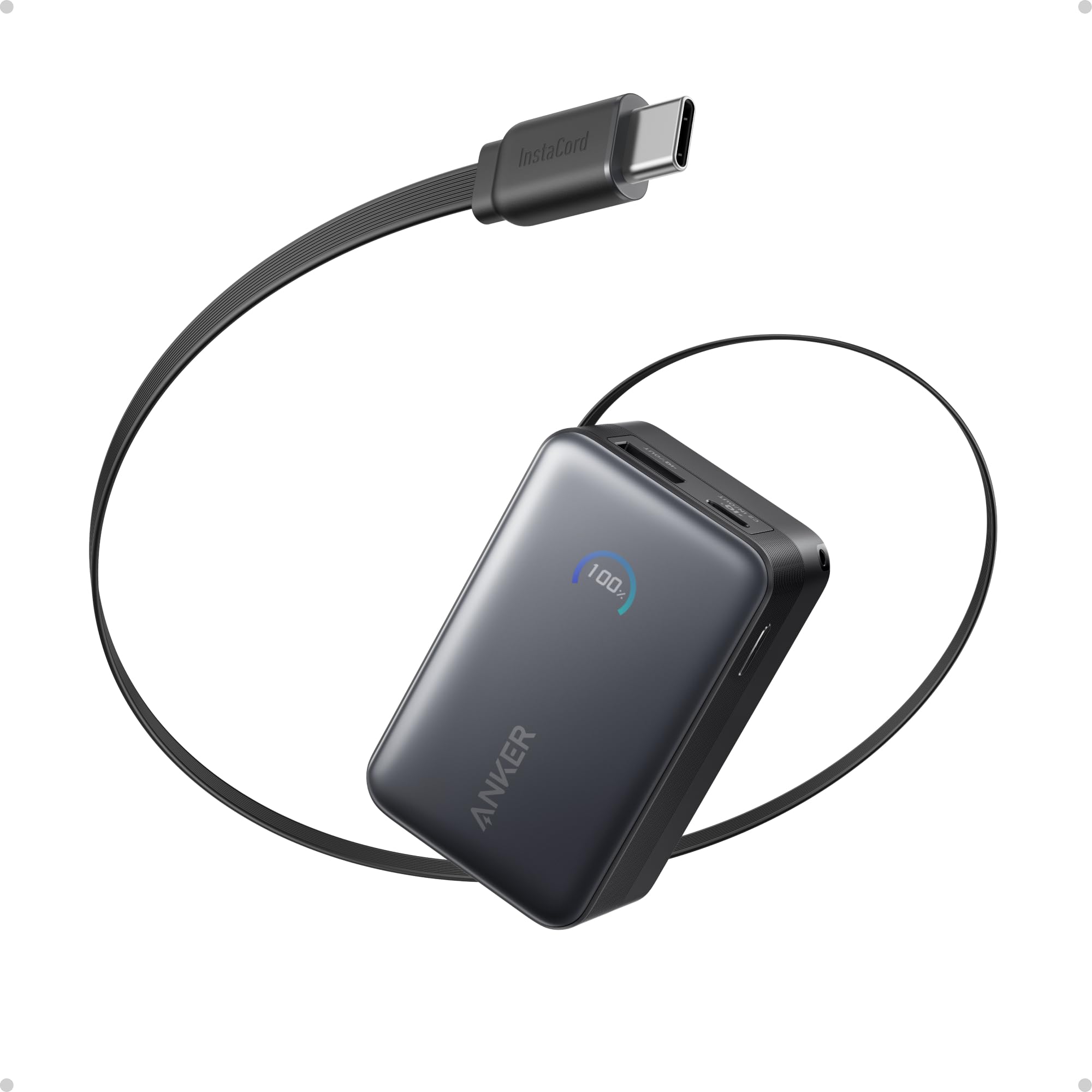 Anker Nano Power Bank Caricatore Portatile Certificazione CCC, 10000mAh con Cavo Retrattile Anker InstaCord 70cm Batteria Compatta 45W, Smart Display, Compatibile iPhone 17/16/15, iPad, Galaxy, Pixel