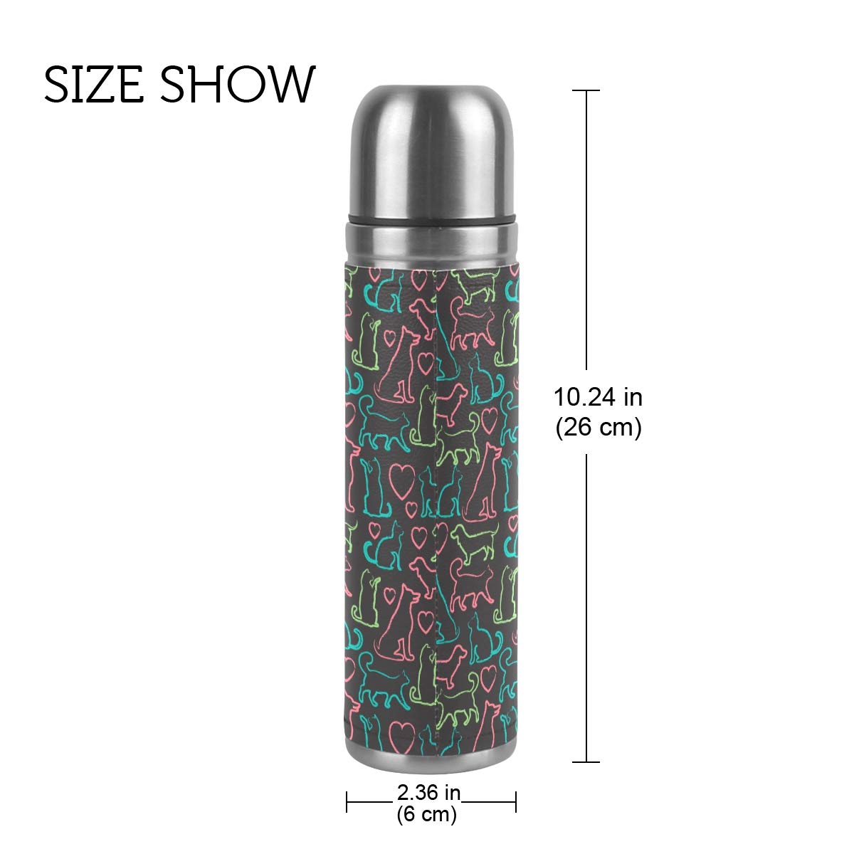 Taza de viaje de acero inoxidable con aislamiento al vacío, doble pared, a prueba de fugas, diseño personalizado impreso en piel auténtica, 500 ml