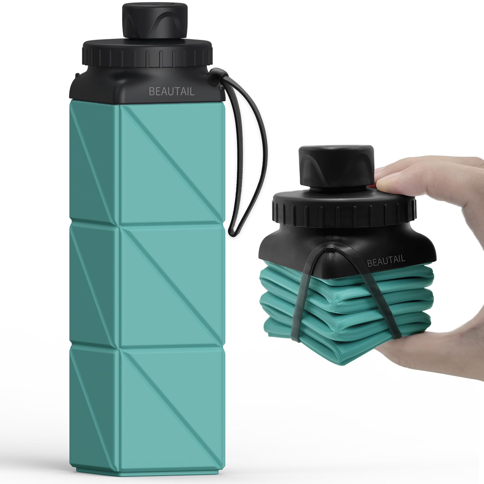 Collapsible Water Bottles Silicone Foldable Water Bottle 610ml BPA-Free Portable Reusable Leakproof Bottle for Gym Travel Camping Hiking