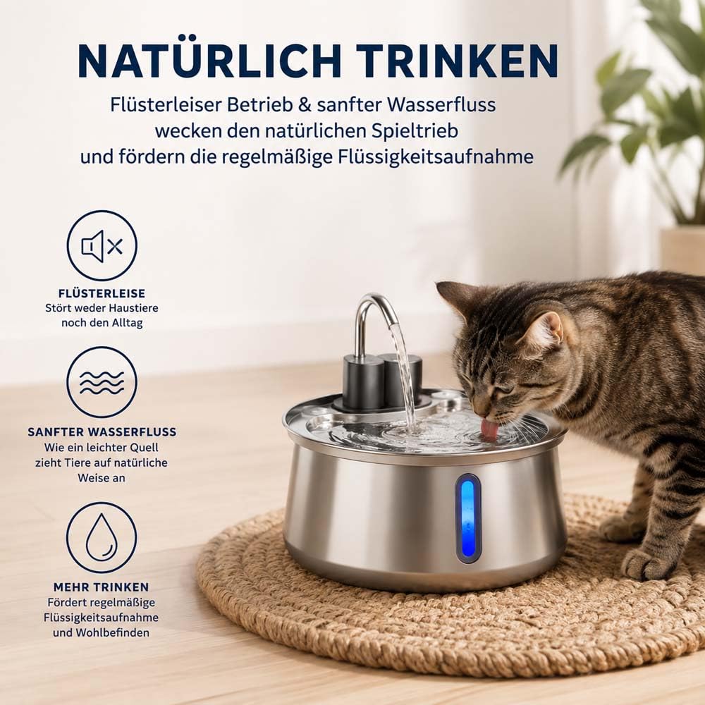 Vello Brunnen Hund,Trinkbrunnen FüR Hunde,4L,Automatischer Haustier Wasserspender,GeräUschloser Betrieb,Vierfache Filtration,Hundebrunnen FüR Katzen Und Kleine Hunde (Mit Filterpatronen)