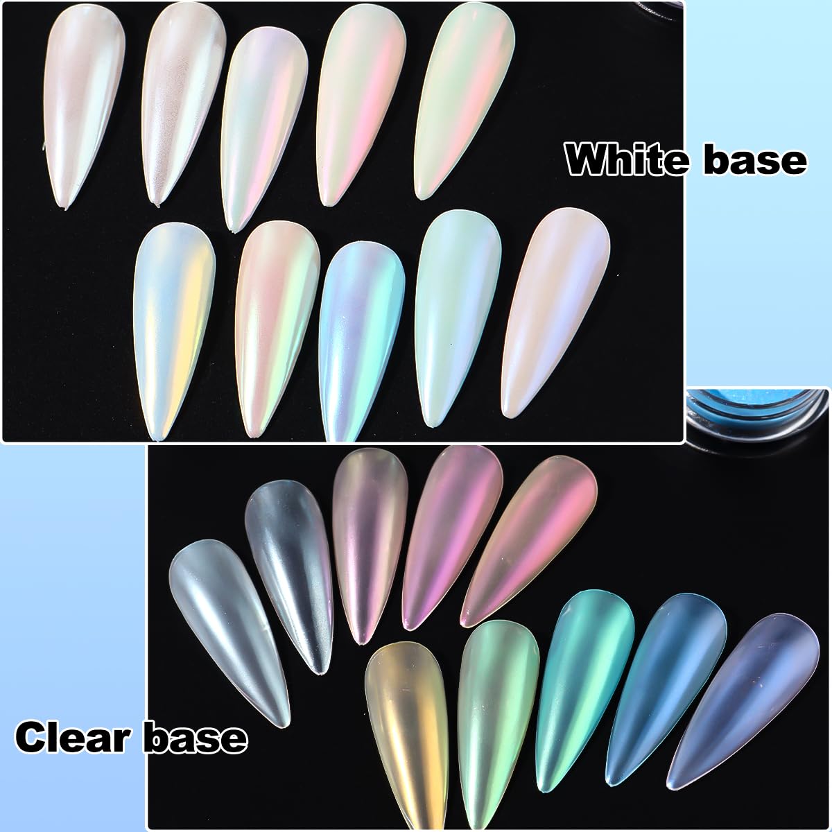 10 colores de sirena perla cromada polvo de uñas, polvo iridiscente Aurora efecto espejo metálico pigmento perlado arte uñas brillo polvo kit para esmalte de gel decoración de uñas 3