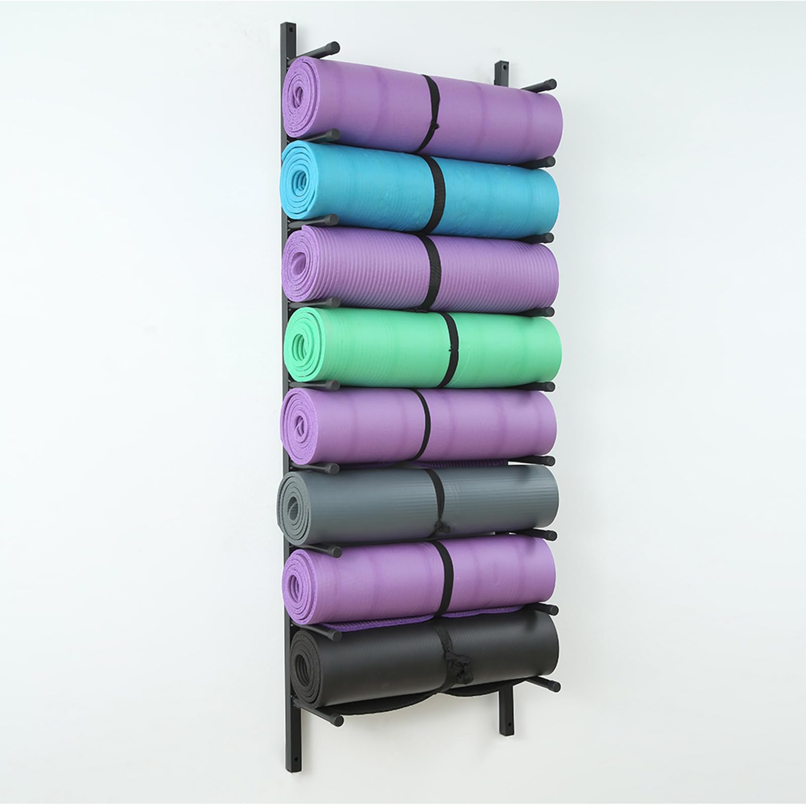 Soporte para Esterilla de Yoga, Soporte de Pared de 9 Niveles, Estante de Metal para esterillas de Yoga, Rodillos y Bloques de Espuma, Organizador de Gimnasio en casa para Ahorrar Espacio y