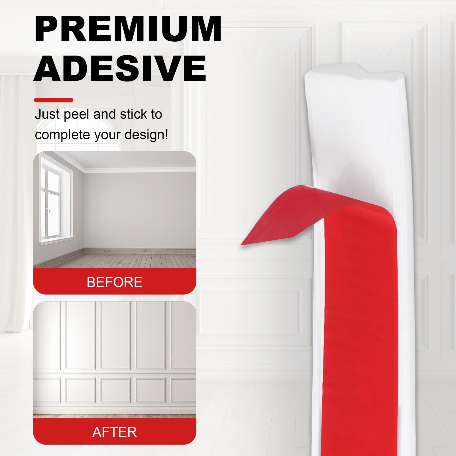 Storystore Moldura de paneles para despegar y pegar, tira de paneles de pared autoadhesiva, riel flexible para silla clásica para decoración del hogar (2,3 x 3 m, 2 rollos)