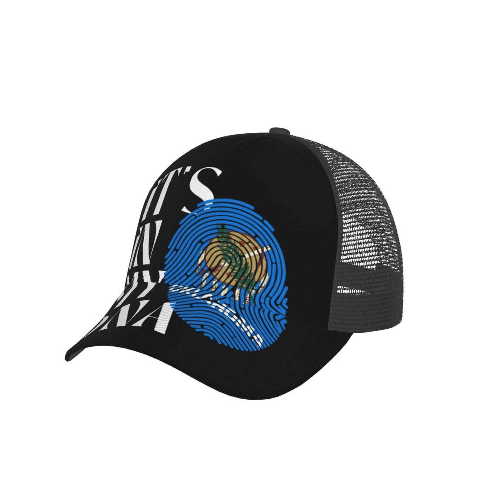 It is in My DNA Oklahoma American Flag Trucker Hat for Men Premium Twill Mesh Baseball Cap Adjustable Snapback with Sweatband Lightweight Breathable