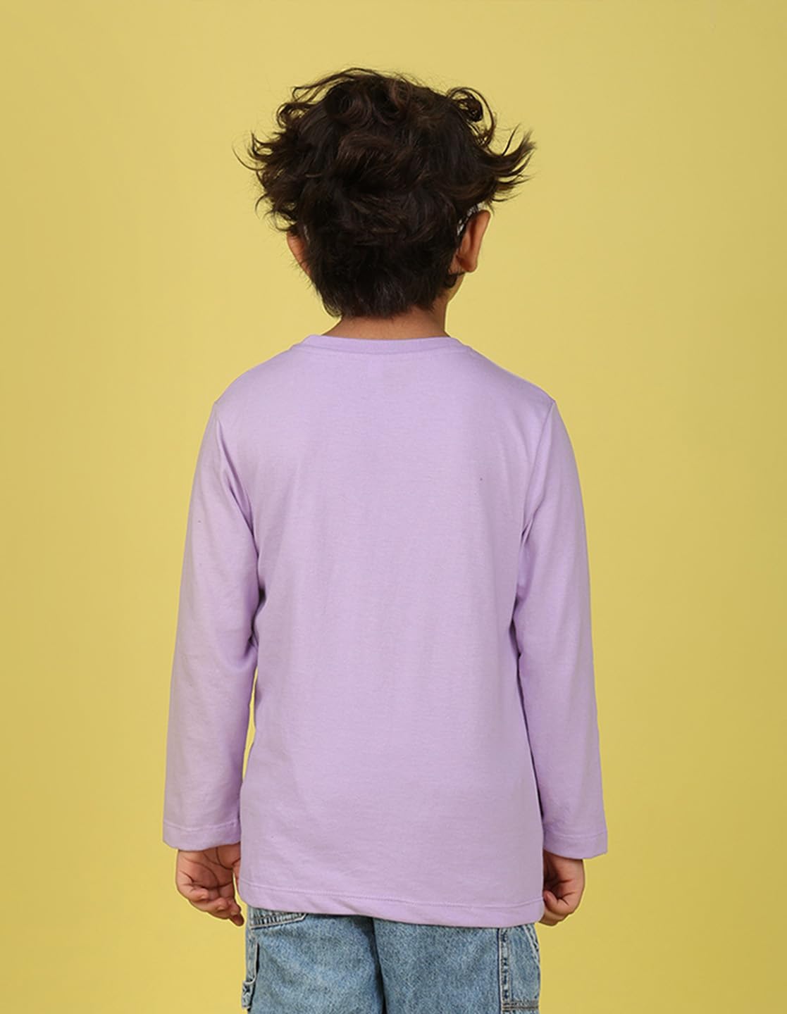 Nusyl Boys Solid Cotton T-Shirt | Round Neck | Full Sleeves | Plain-Regular Fit | Lilac - Image 2 thumbnail