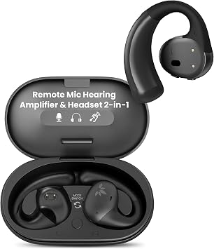 Avantree AcuEar Pebble 2 - Hearing Amplifier for Seniors with Remote Mic, Open Ear Bluetooth Headphones, Personal Sound Amplifier, up to 50dB Voice Boost for Clear Listening, 30m Range