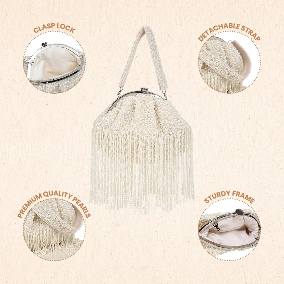Image of THE TAN CLAN Ava Pearl Batua Bag for women Purses Luxury Evening Handbags for ladies with Magnetic Closure