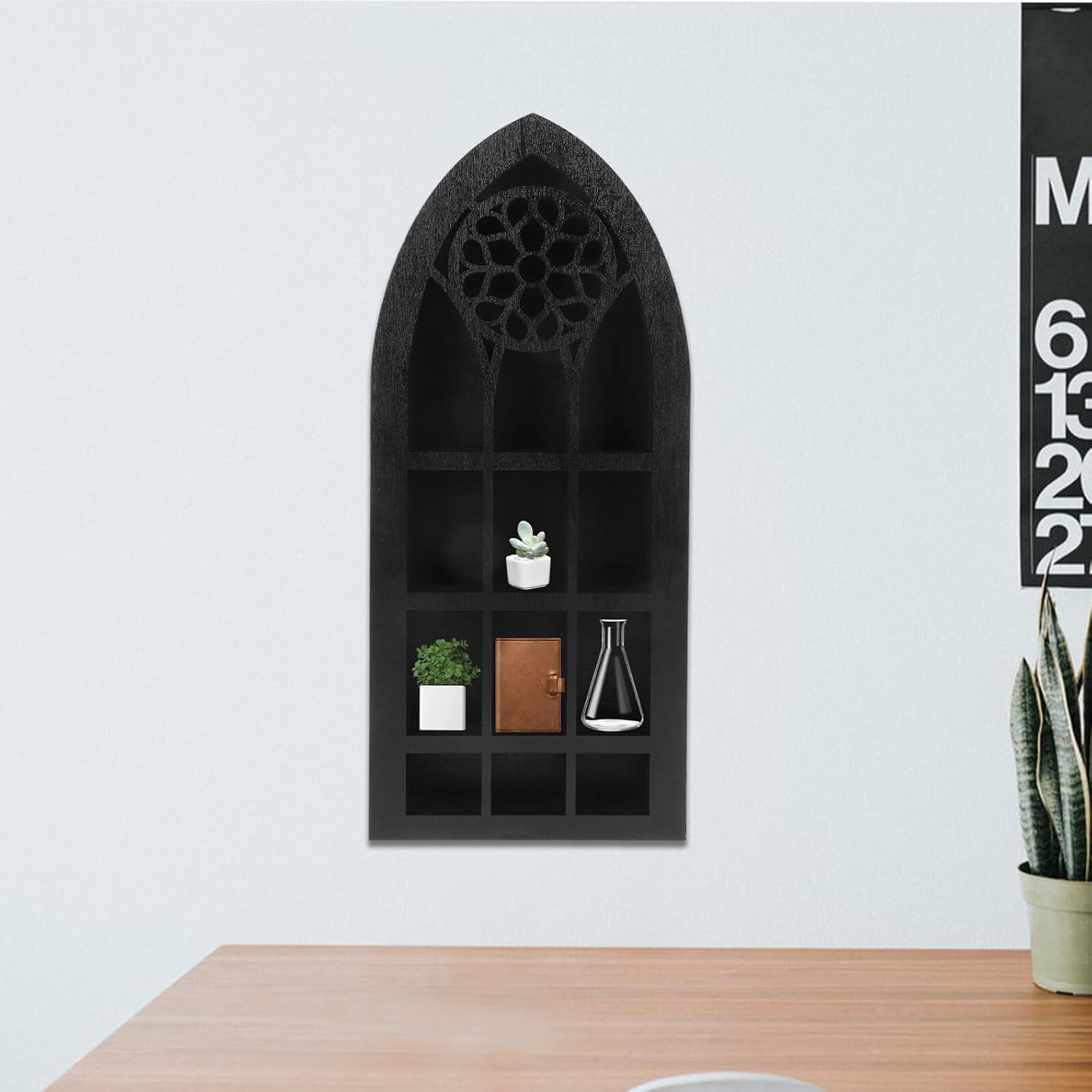 Crystal Display Shelf for Stones, Small Wall-Mounted Black Wood Floating Shelf, Decorative Bohemian Crystal Display Stand for Halloween and Holiday Home Décor