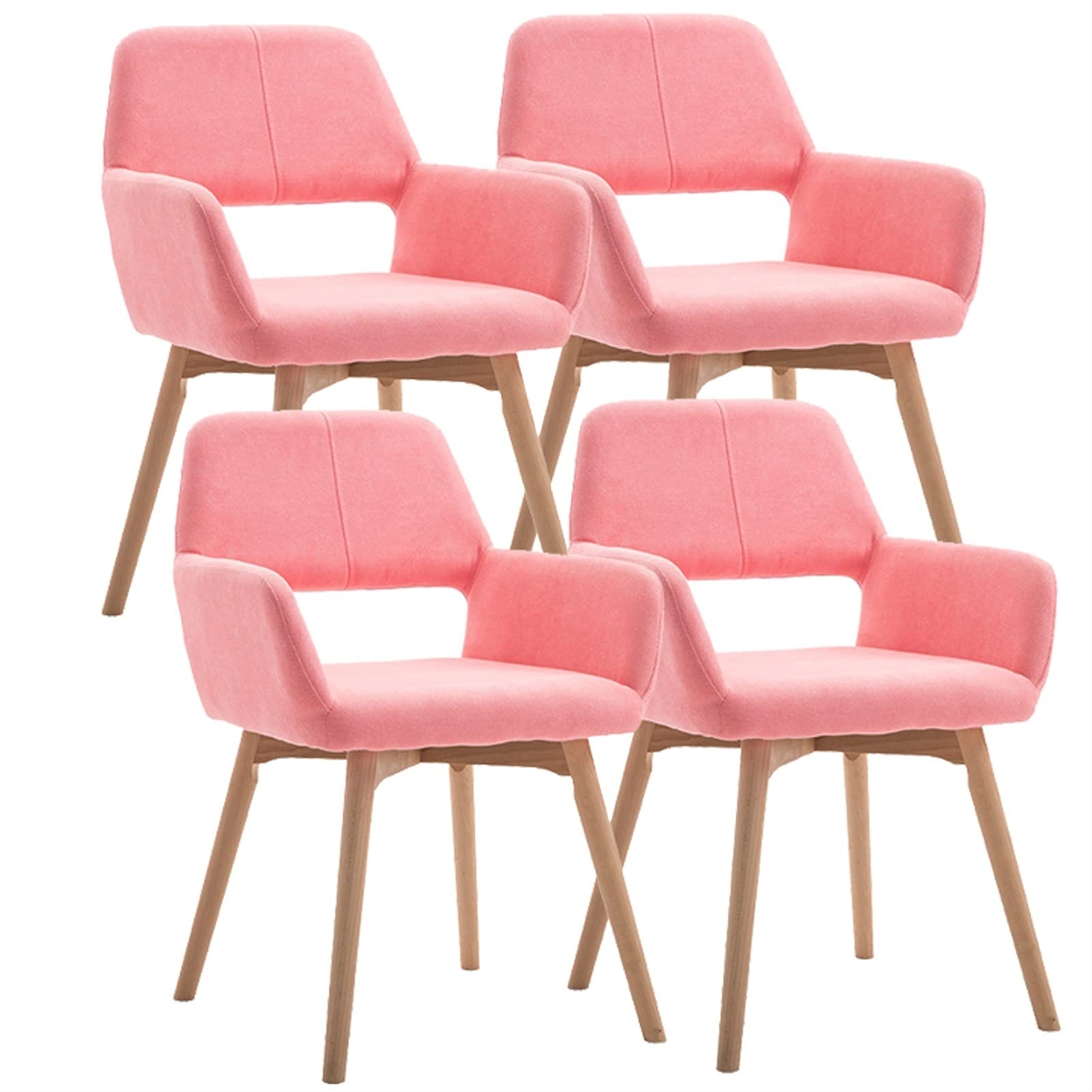 Samt Esszimmerstühle 4er Set Moderner Küchenstuhl Gepolsterter Akzent Freizeitsessel Mit Massivholzbeinen Design Der Hohlen Rückenlehne(Pink)
