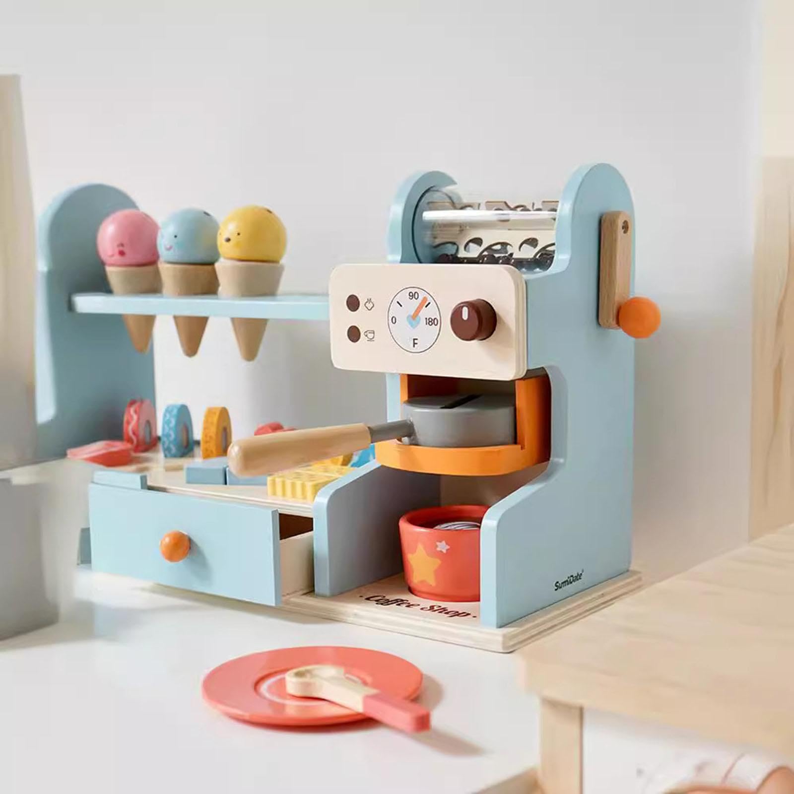 Giocattolo in Legno a Forma di Gelateria, Bancone del Gelato per Bambini E Bambine dai 3 Anni in su, Blu