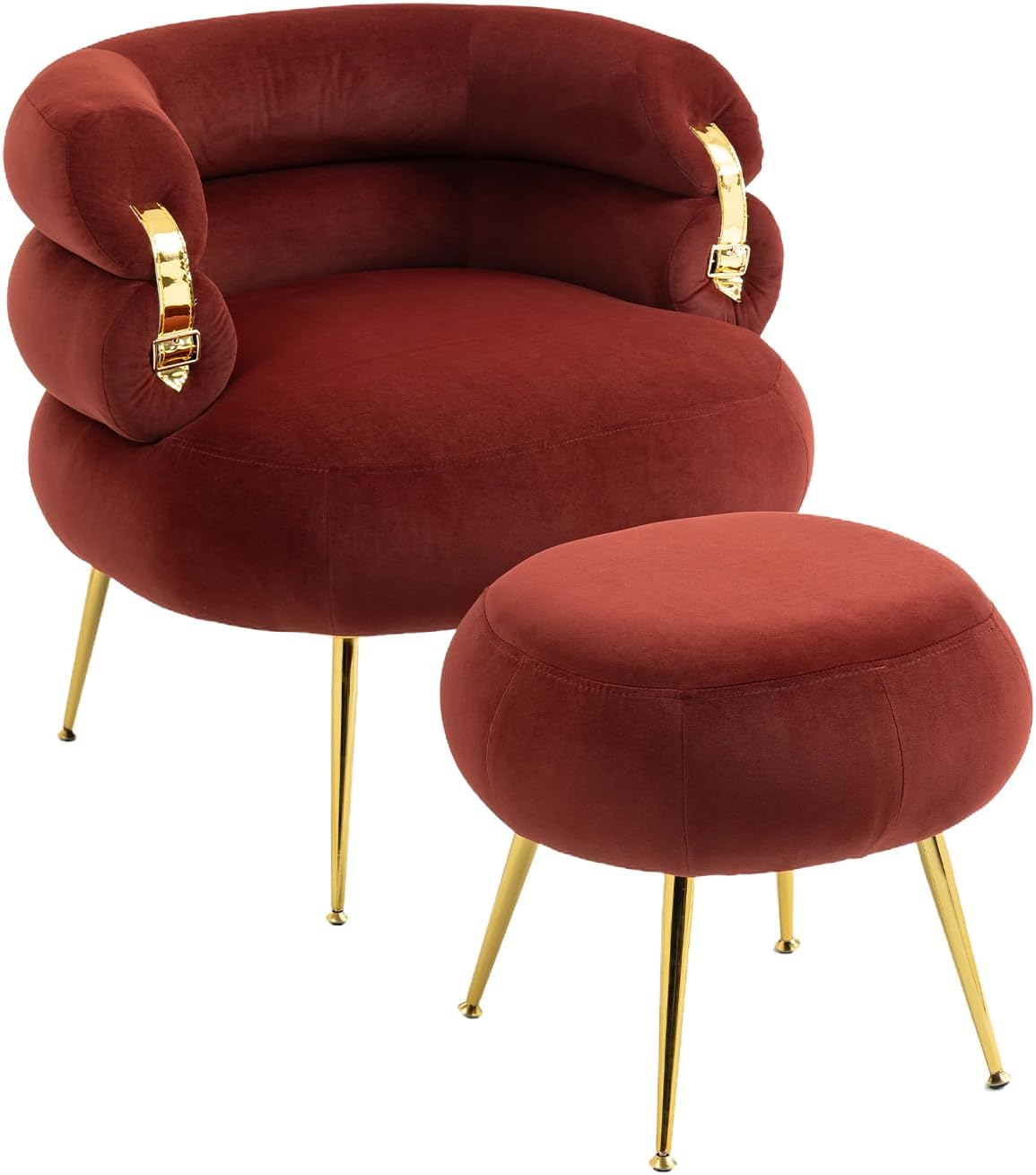 QQU Velvet Accent Chair with Ottoman Set for Living Room Modern Upholstered Armchair with Metal Frame for Bedroom Balcony Single Leisure Chair(D-Wine Red)