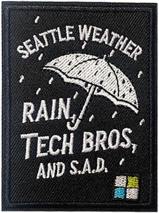 U-Sky Sew or Iron on Sarcasm Embroidered Applique Patches | Seattle Culture Sarcasm Embroidered Patch | Rainy City Satirical Design - Tech Lifestyle & Cloudy Mood | Iron-Ons for Jackets Bags image 4