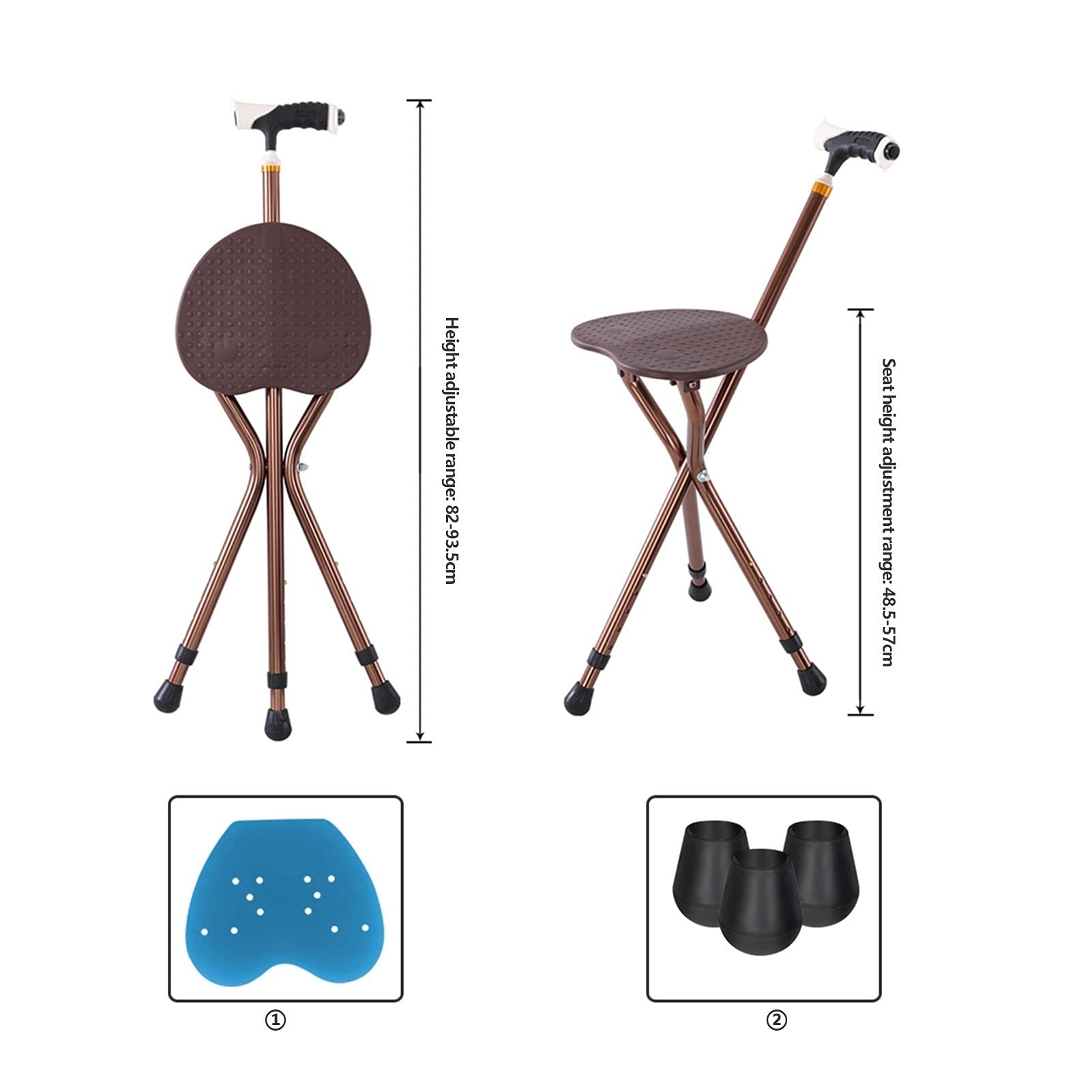 Bastones Silla Asiento Plegable Bastón para Caminar con luz LED, Altura Plegable Ajustables, bastón portátil con Mango ergonómico, Base Antideslizante, Baston de Aluminio liviano