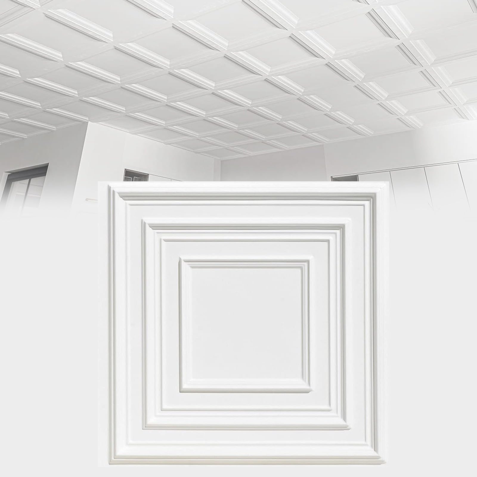 Paneles PVC para Pared y Techos, azulejos de pared texturizados, panel de pared 3d, 10 piezas, 50 x 50 cm, panel de techo de PVC blanco, impermeable, lavable y resistente al fuego(Color:C)