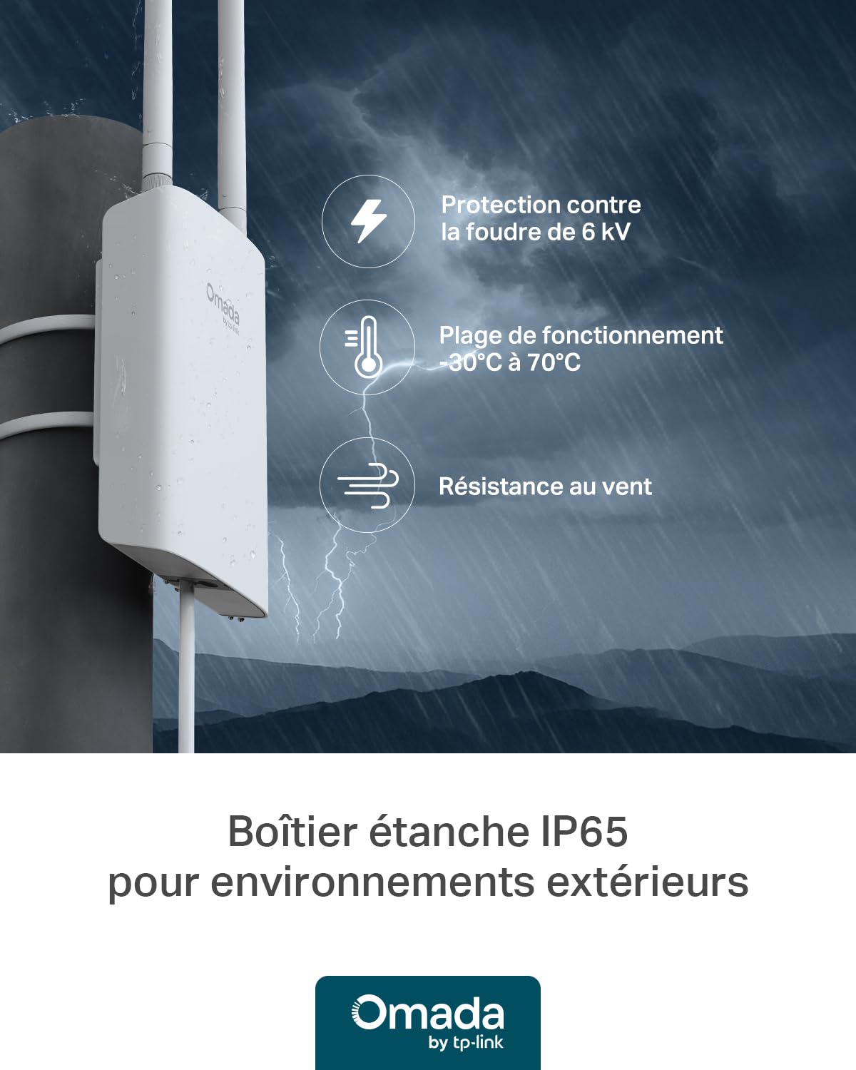 TP-Link EAP603-Point d'accès Wi-FI 6 extérieur, Double Bande 2,4 GHz/5 GHz, AX1800, IP65 résistant aux intempéries, PoE+, extérieur/intérieur, Omada SDN, Longue portée 300 m