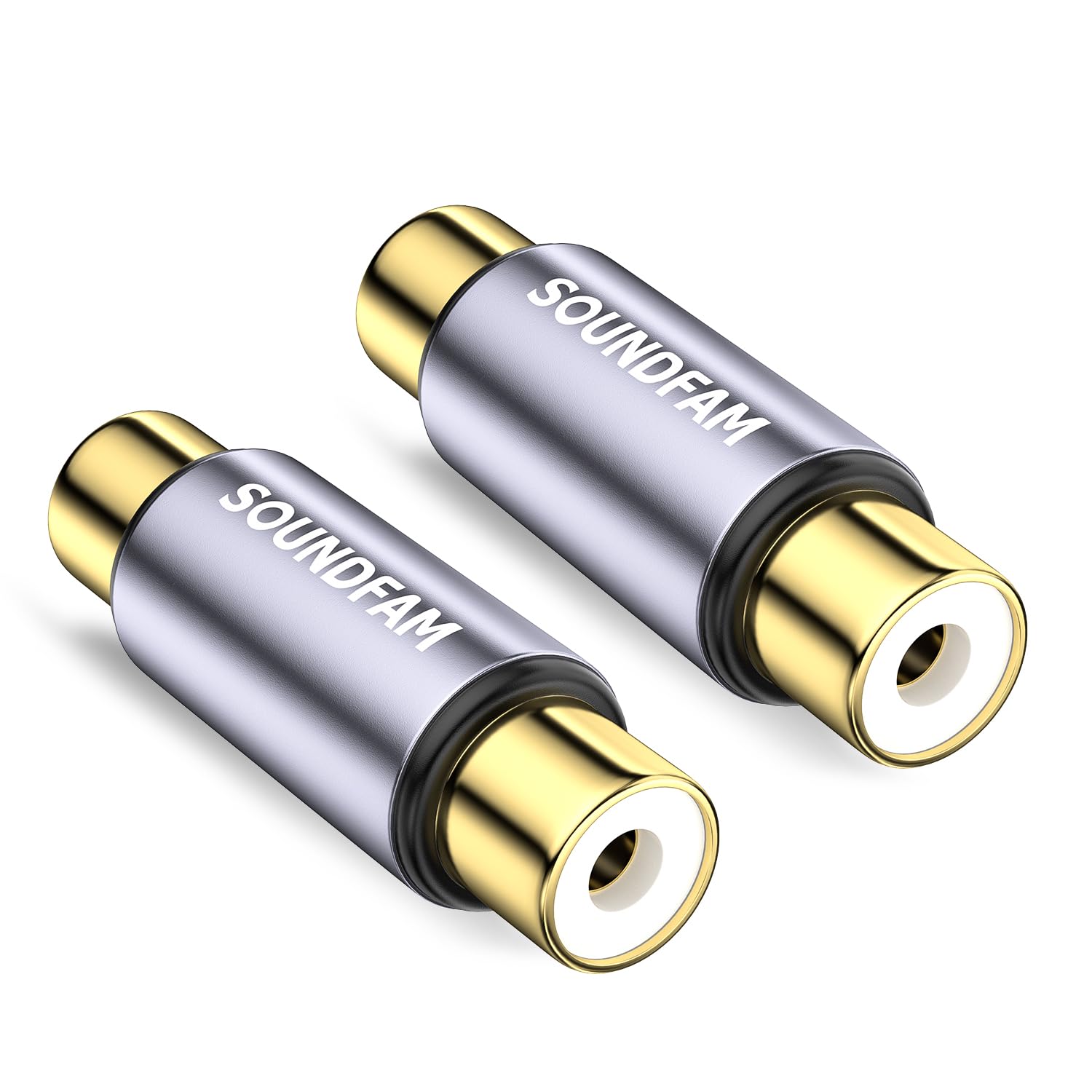 Pozłacany łącznik żeński RCA, złącza baryłkowe, adaptery przedłużające kable subwoofera do HDTV, głośników, wzmacniaczy, samochodowego audio (złącze żeńskie na żeńskie RCA, 2-pak)