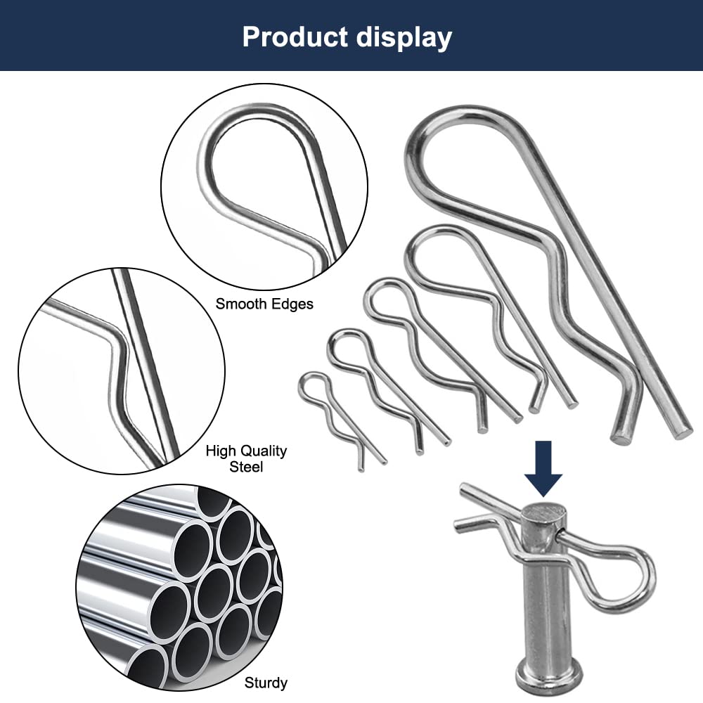Pack Of 180 Cotter Pins Assortment R Clips Set, 6 Sizes, Stainless Steel Cotter Pins, Spring Cotter Pins, Retaining Spring, Towing Hitch Cotter Pins - View #6