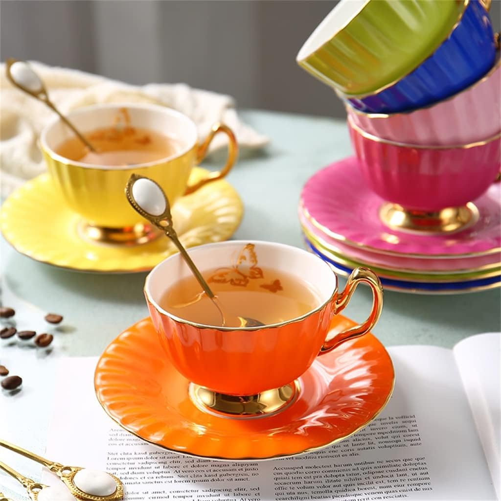 British Bone China Tea Cup and Saucer Sets Ceramic Present Practical Birthday Gift(Fluorescent Green)