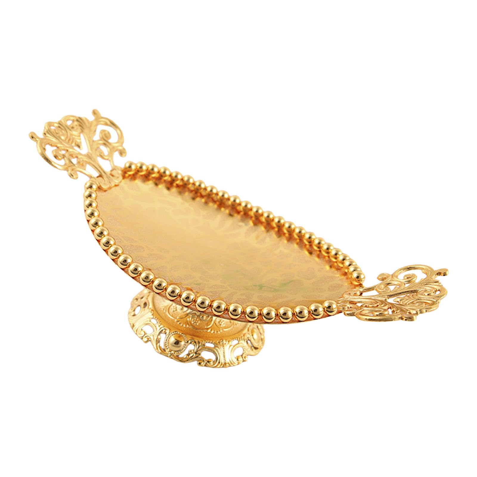 hogtnd Oval Metal Fruit Tray, Luxury European Gold Beads Design, Dessert/Snack Bowl, Serving Platter with Base for Stable Presentation, Fruit Bowl with Base
