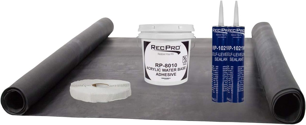 RecPro EPDM Extreme Duty RV Rubber Roof Kit 10' Wide RV Roof Repair Kit Camper