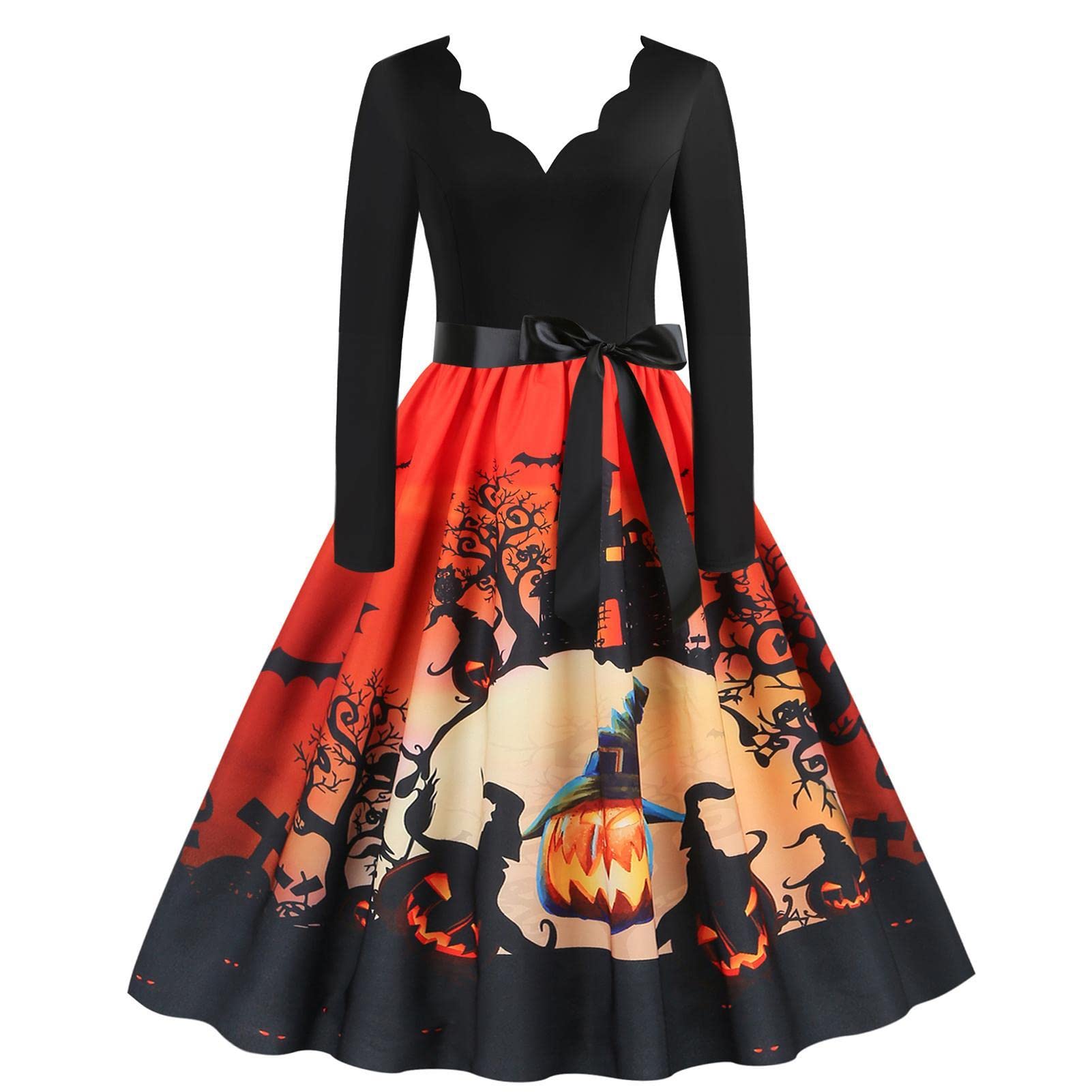 MOKBAY Halloween Kleid Damen - Vintage Swing Kleid Mit Blut & Spinnen Deko