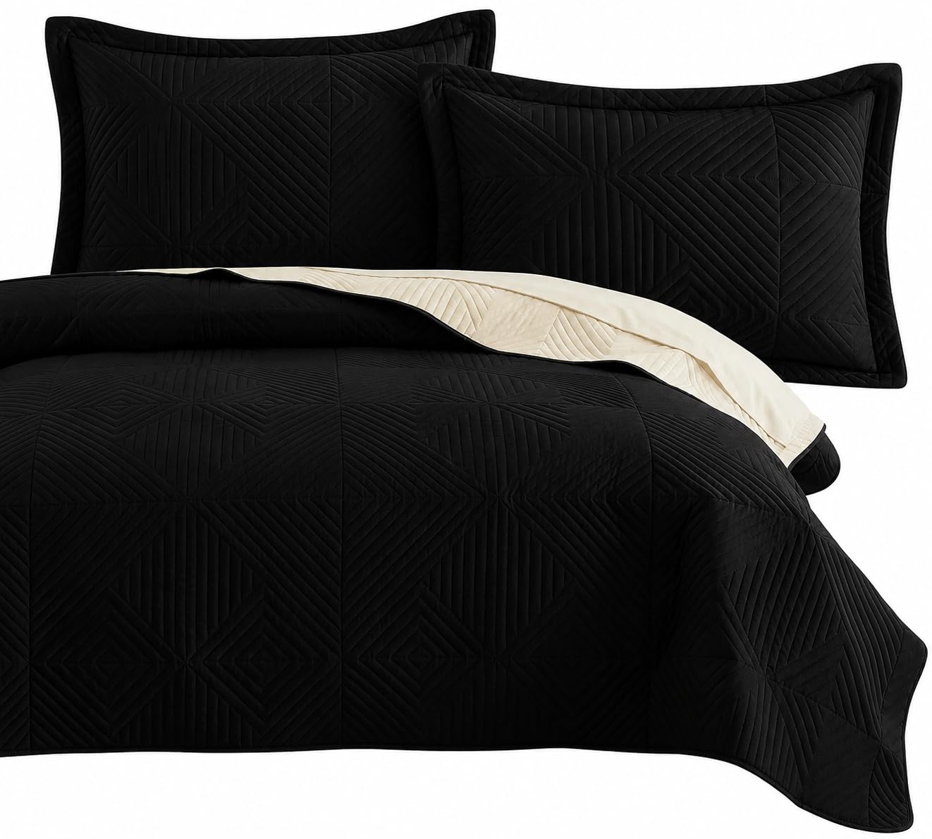 StylemyBedroom Ultrasonic Floral Bedspread Set - Soft Microfiber Quilted Coverlet for All Seasons - Includes Matching Pillow Shams (Black, Single)