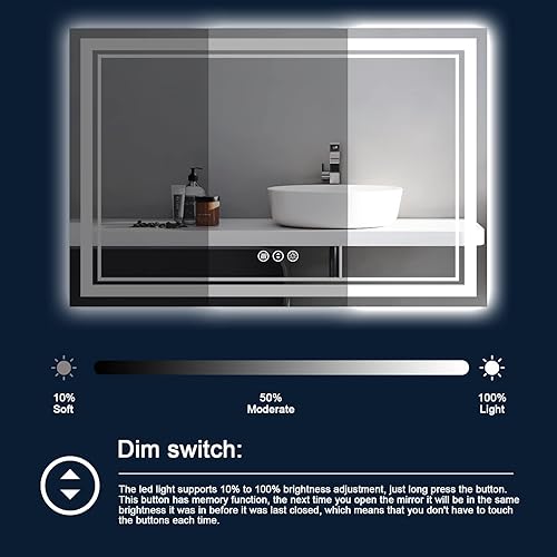 Miniatura 6 de Espejo de baño LED de 60 x 40 pulgadas con luces, retroiluminado y frontal iluminado para pared, espejo de tocador LED antiempañamiento regulable