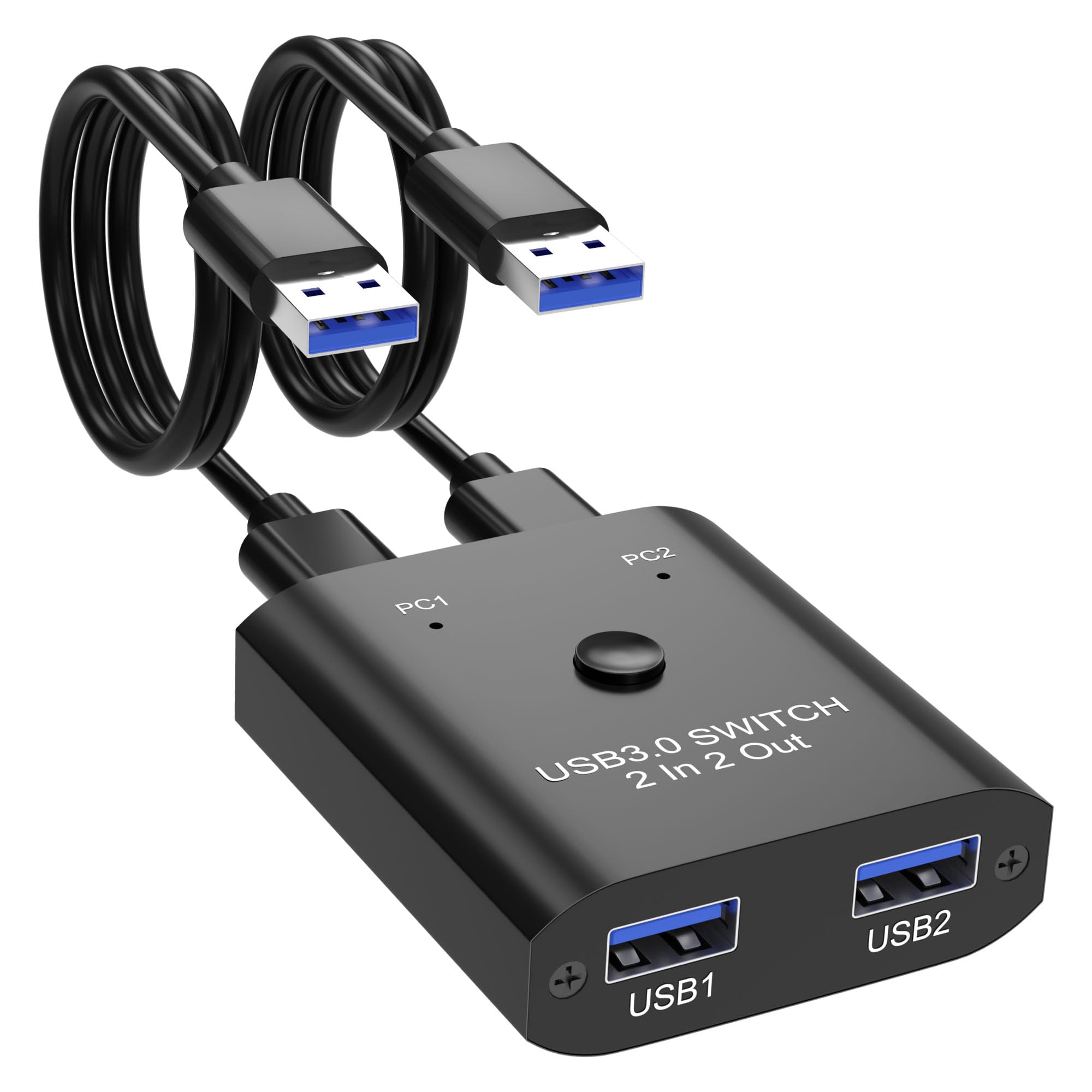 Photo 1 of 2 in 2 Out USB 3.0 Switch, USB Switcher for 2 Computers Sharing Keyboard, Mouse, Printer, USB Sharing Switcher for Windows/Mac/Linux, 2 Port USB Selector Switch with 2 USB3.0 Cables, Plug and Play