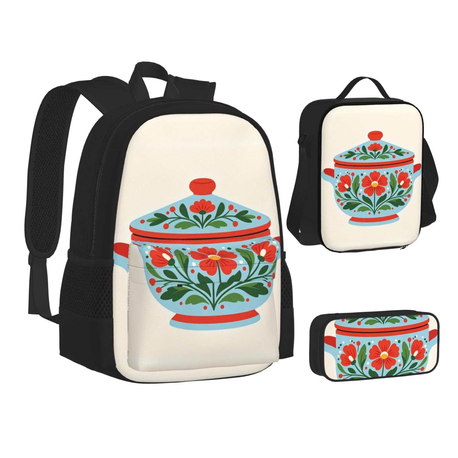 Dala Painting - Juego de mochila de almuerzo 3 en 1, bolsa de viaje para viajeros, bolsa de almuerzo aislada para el trabajo con funda para laptop