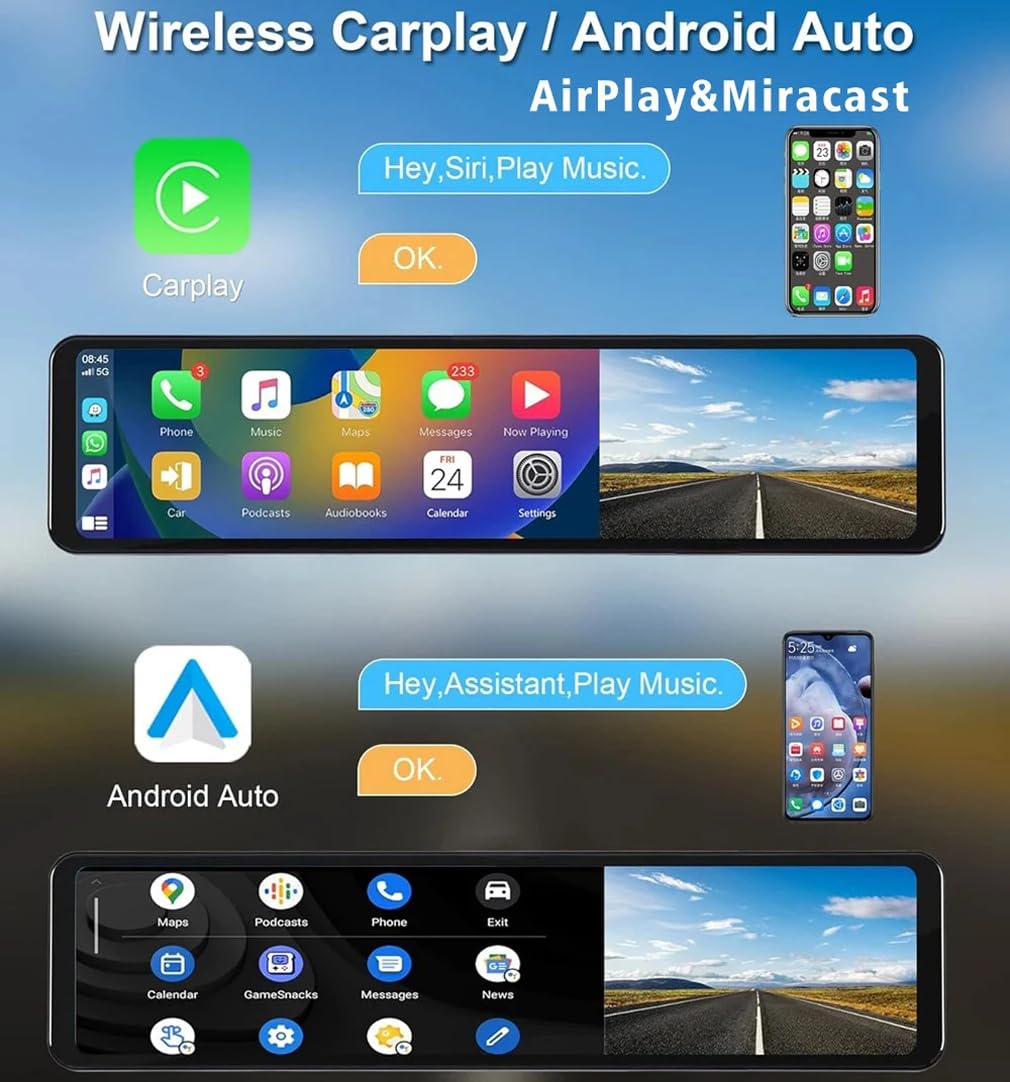 4K lustrzana kamera samochodowa z lusterkiem Carplay i Android Auto, kamera samochodowa przednia i tylna z funkcją śledzenia GPS WIFI, 11-calowa kamera z lusterkiem wstecznym ze sterowaniem głosowym /