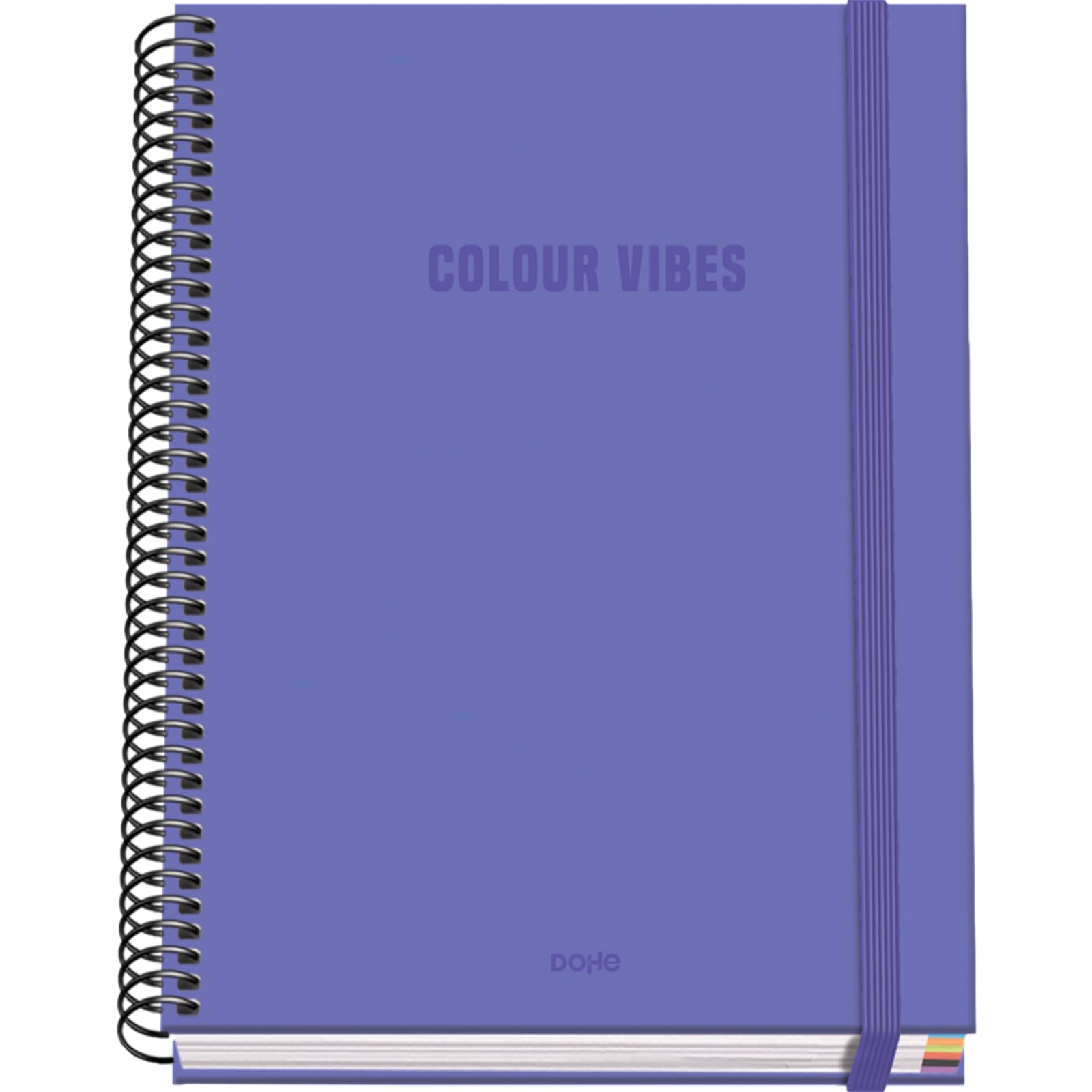 DOHE - A5 Squared Notebook – 100 Sheets, 90 gsm, Size 16.2x21 cm, Hard Cover, Ring-Bound with Elastic Closure, 5 mm Grid, School Supplies – COLOUR VIBES Purple