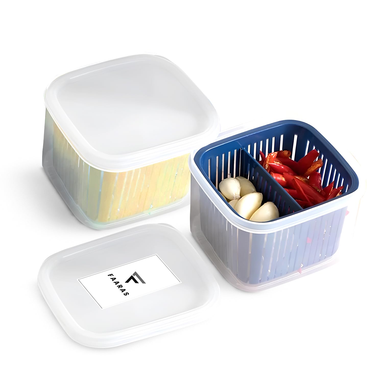 Kitchen Storage Box with Sealed Lid & Drainage System, Dividers for Fresh Produce & Food Organization, Perfect for Fridge, Freezer, Vegetables, Fruits, Meat, & Kitchen Storage.