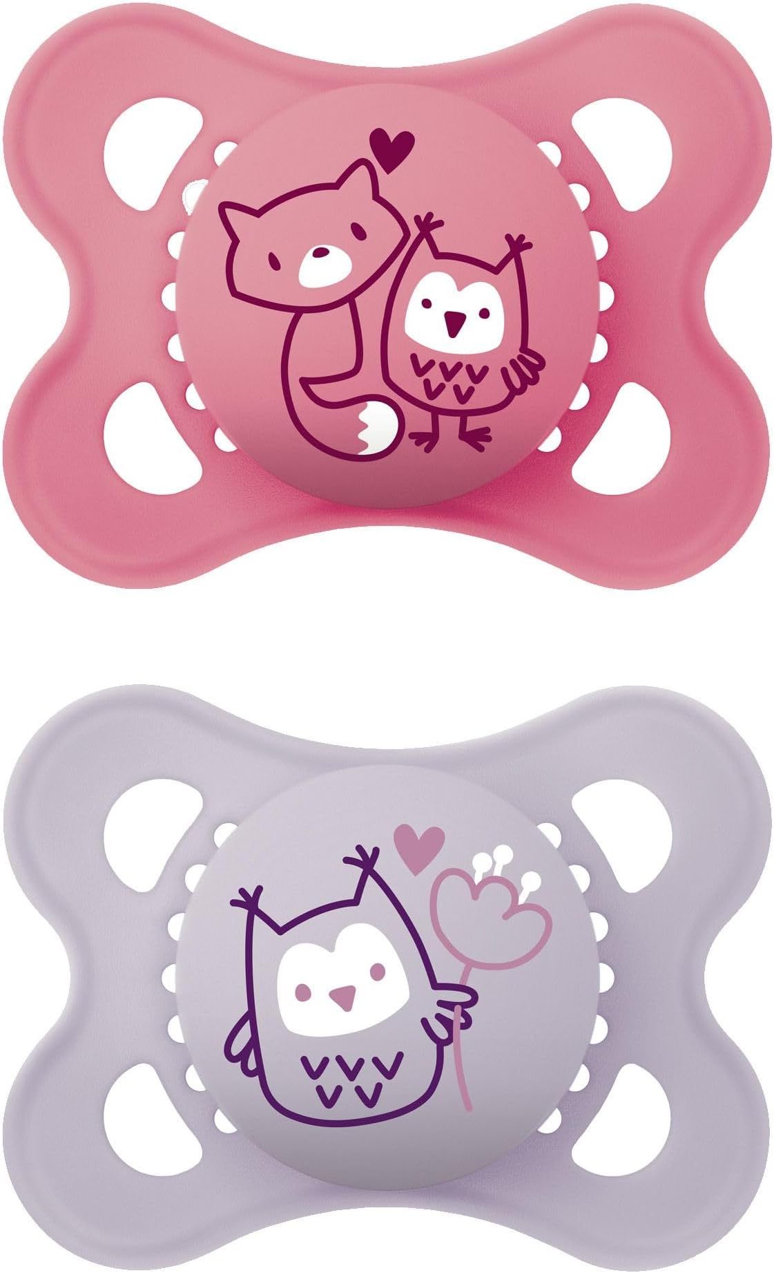 Silicone Original Matte Pacifiers 0-6 Months, Baby Girl, Best For Breastfed Babies, Sterilizing Storage Case, 2 Count,Assorted