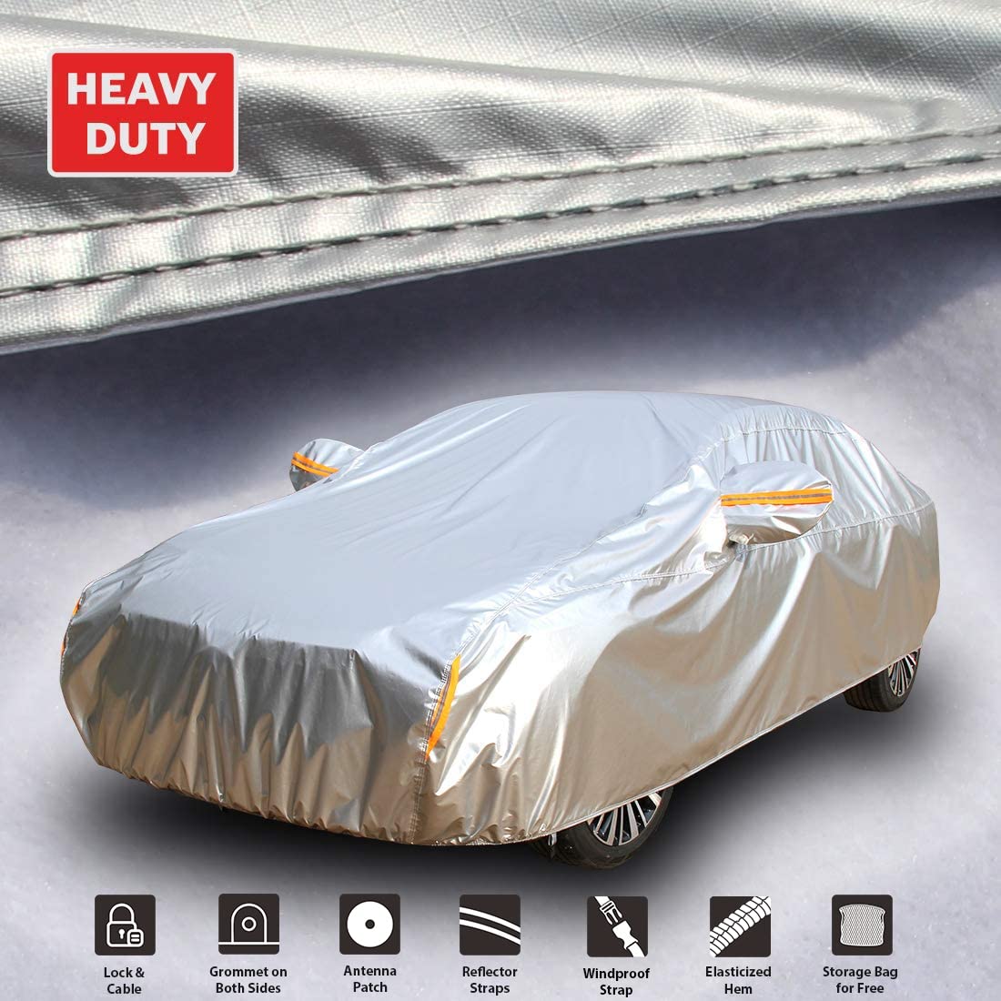 Tecoom 600D Heavy Duty Multiple Layers Car Cover Waterproof All Weather Fit for Ford Crown Victoria Cadillac DTS — view 7