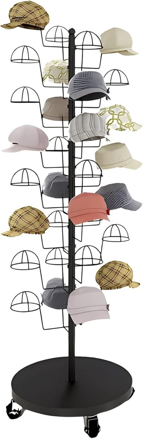 Wall Mount Hat Organizer and Storage Rack, for Multiple Cowboy Hats, Baseball Caps, Brim Hats & Wig Holders, Home or Retail Use (Black Place 30 hats)