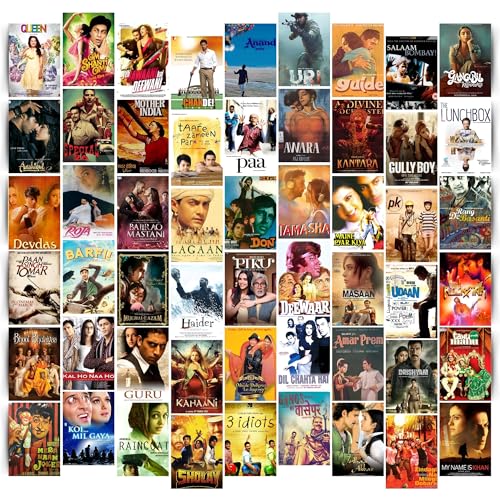 Posters Inc Pack of 54 Bollywood Posters, Home Decor Items For Living Room, Aesthetic Wall Stickers For Bedroom And Gym, Gifts For Women And Friends, 4x6 Inches Size Collage Art Kit, 300 GSM Paper