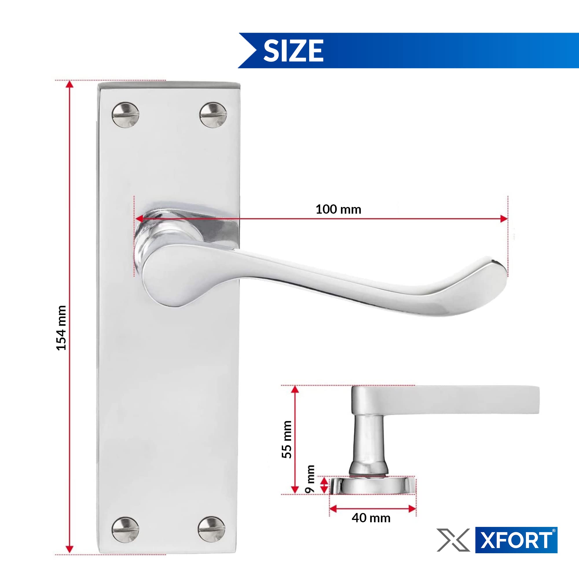 XFORT® Victorian Lever Latch Scroll Polished Chrome Door Handles, Long