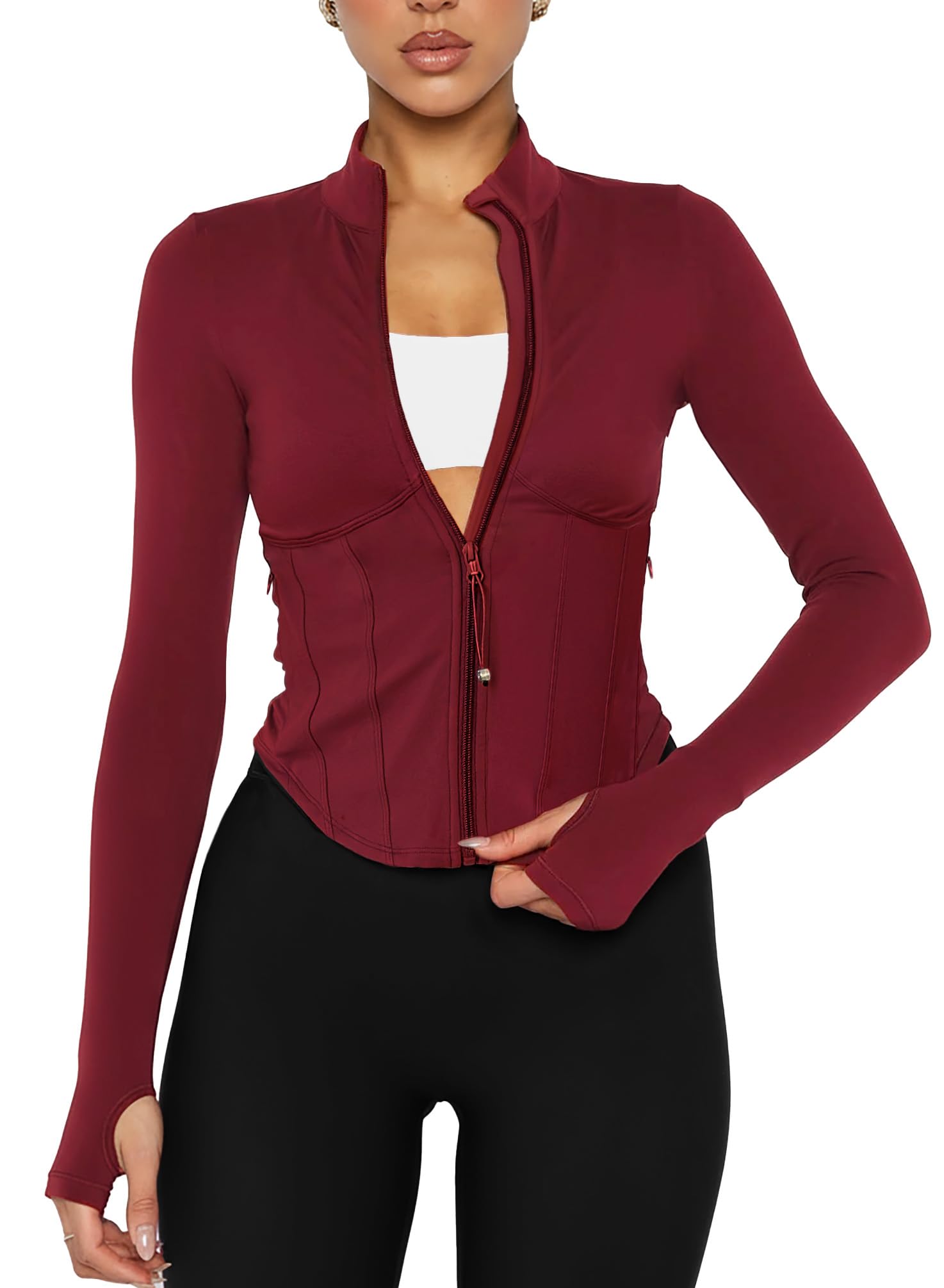 waitfairy Workout Jackets for Woman Slim Fit Cropped Athletic Jacket Women Lightweight Zip Up Jacket for Yoga Gym Running-picture-40