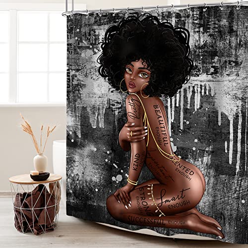 Cinbloo Black Girl Shower Curtain Afro African American Woman Queen Bathroom Curtain Set Inspirational Quotes Gray Graffiti Bath Curtain Cloth Fabric Bathroom Accessories Decor With 12 Hooks 60Wx72H #TOP5